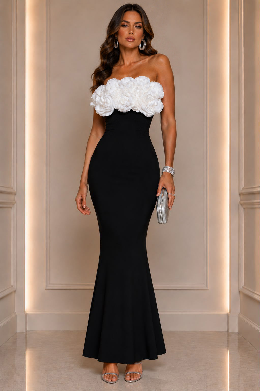 Blanc Rosette  Dress - Black