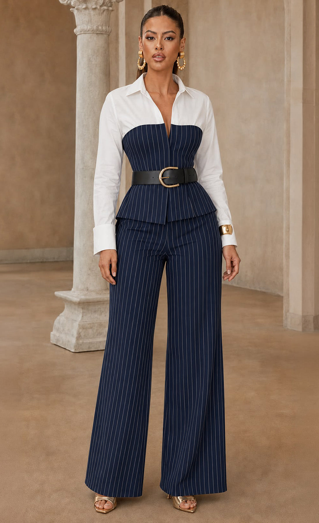 Elegant Girls Pant Set - Navy