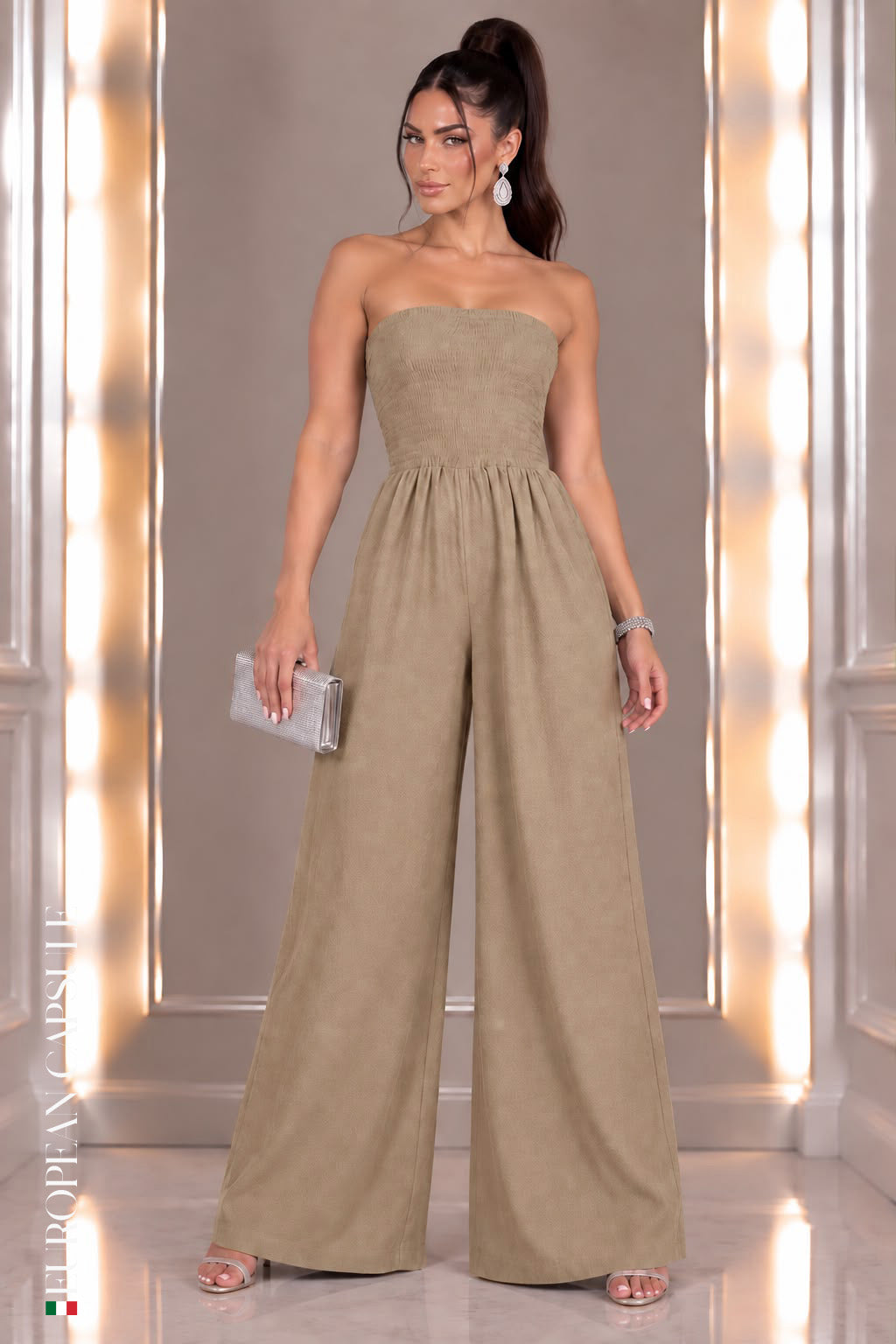 Abbracci Italian Linen Jumpsuit - Beige