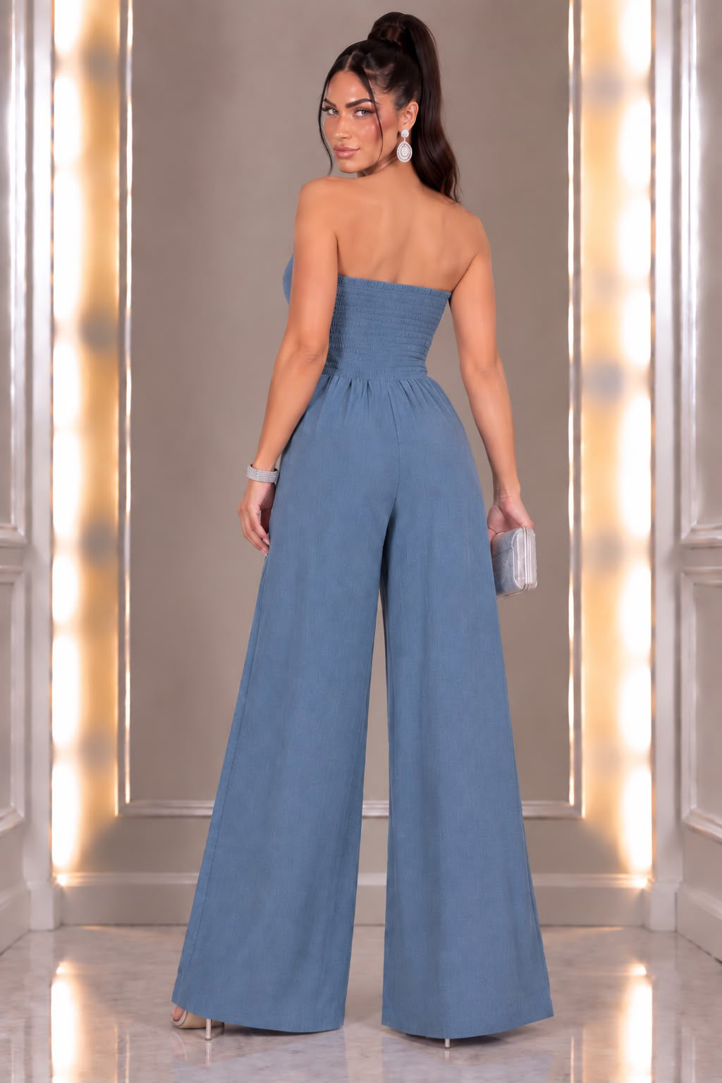 Abbracci Italian Linen Jumpsuit - Blue