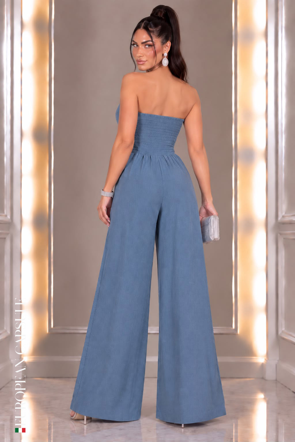 Abbracci Italian Linen Jumpsuit - Blue