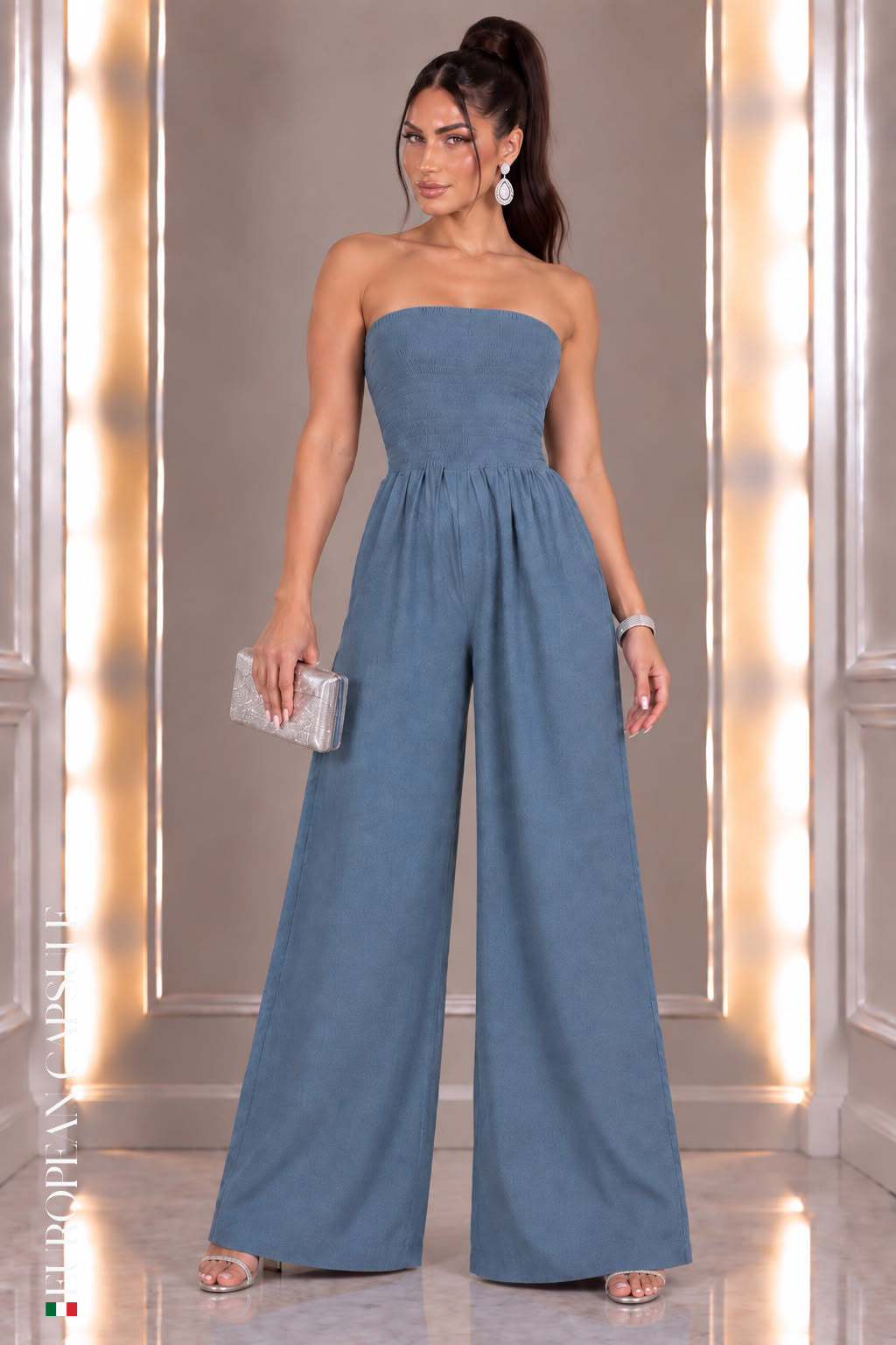 Abbracci Italian Linen Jumpsuit - Blue