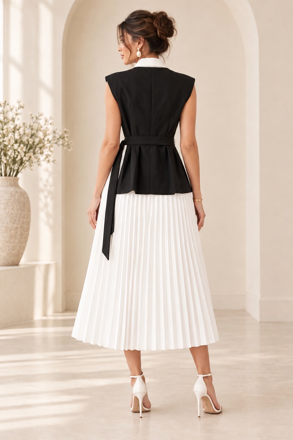 Classic Style Midi Dress -White