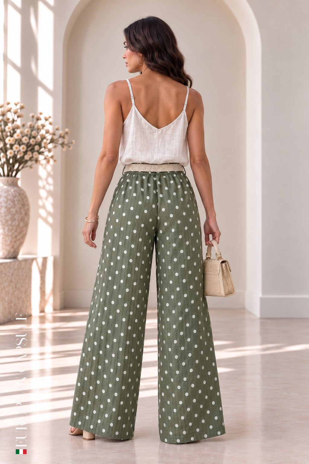 Bolonia Dots Italian Linen Pants - Olive