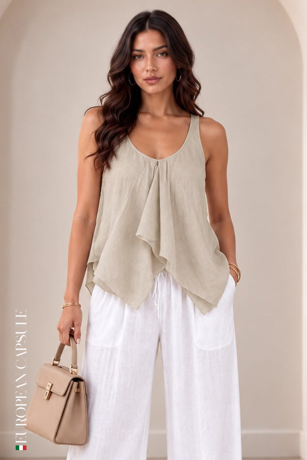 Génova Italian Linen Top - Beige