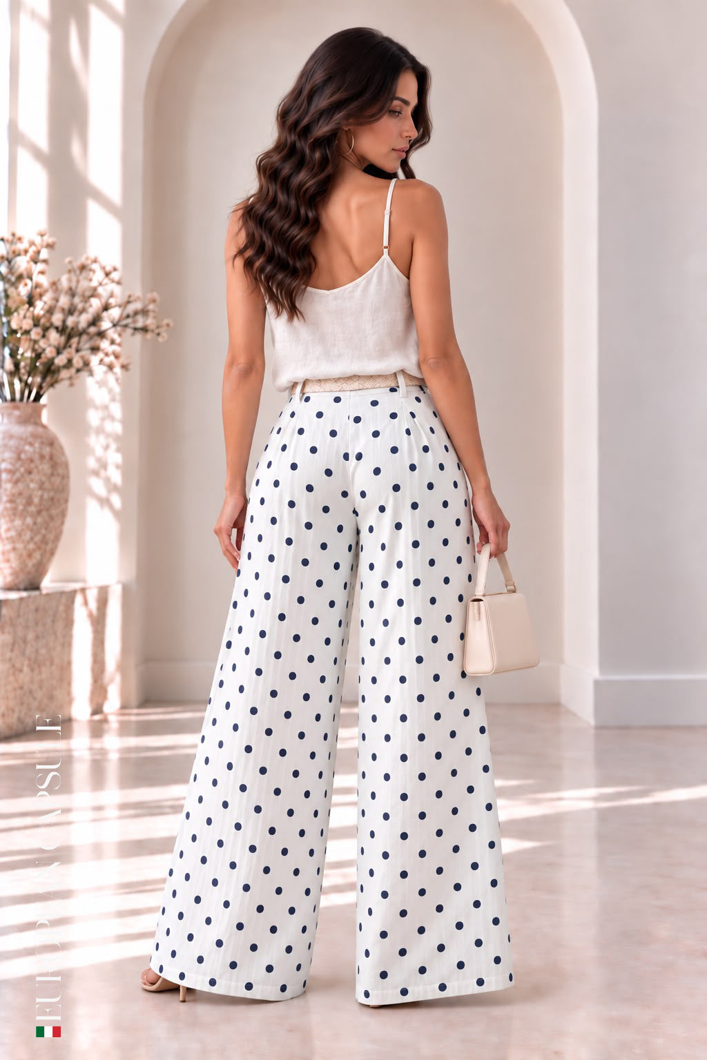 Bolonia Dots Italian Linen Pants - White