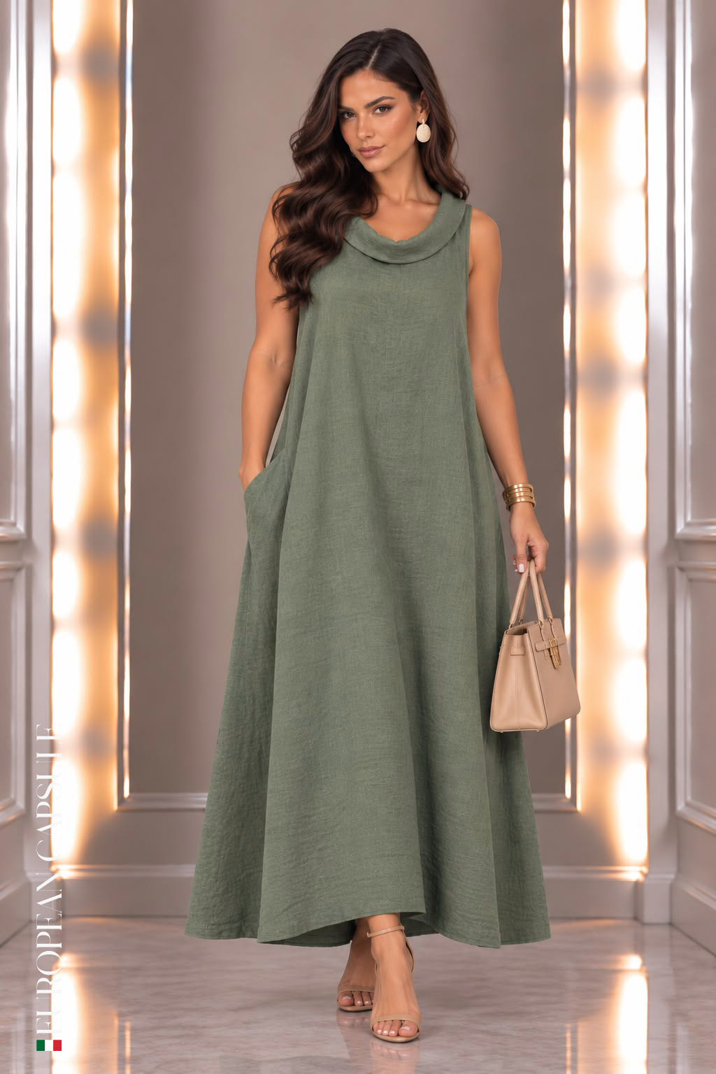 Savonna Italian Linen Dress - Green