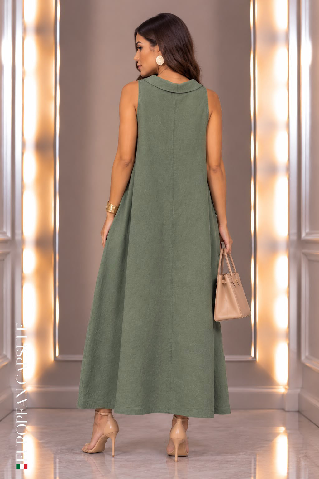 Savonna Italian Linen Dress - Green