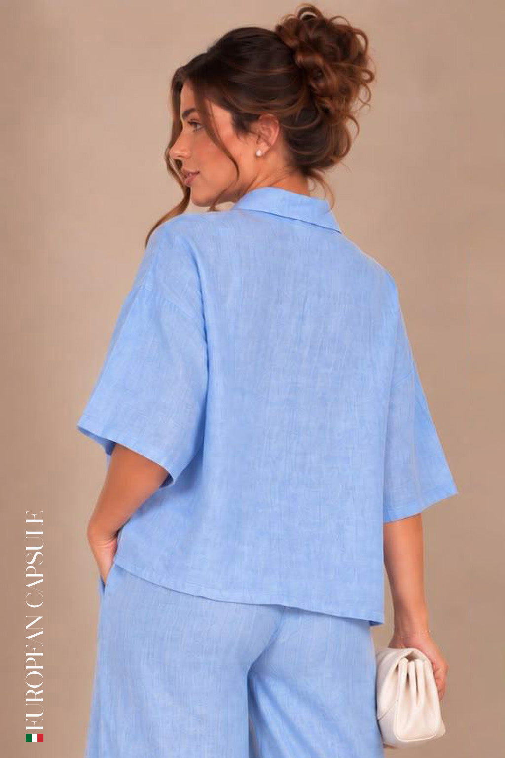 Napoli  Italian Linen Top - Blue