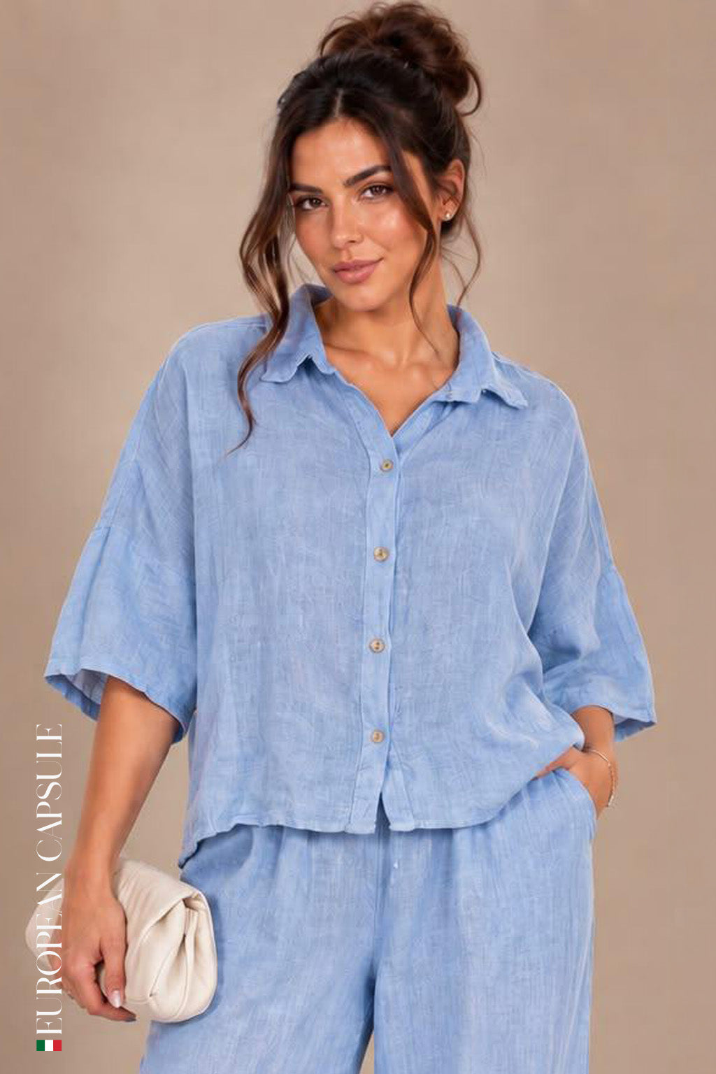 Napoli  Italian Linen Top - Blue