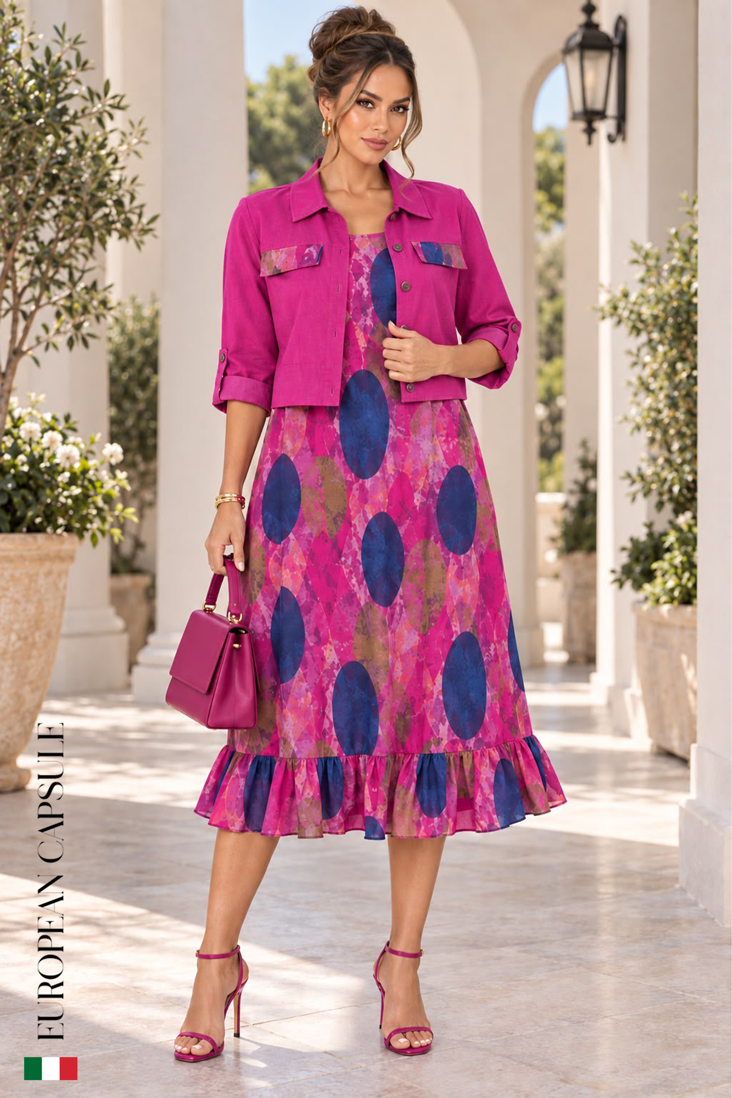 Ferrara Italian Linen Dress Set- Fuchsia