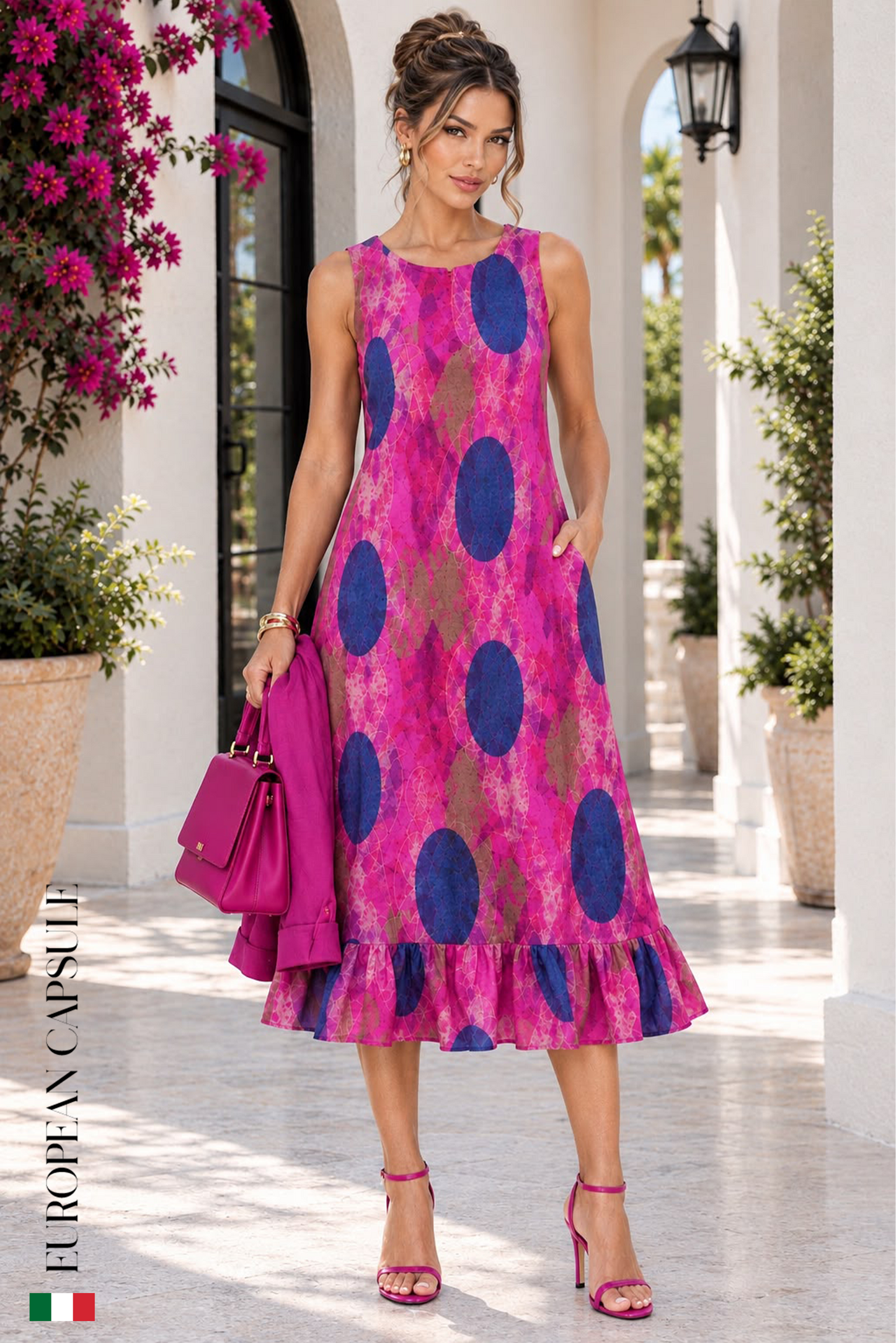 Ferrara Italian Linen Dress Set- Fuchsia