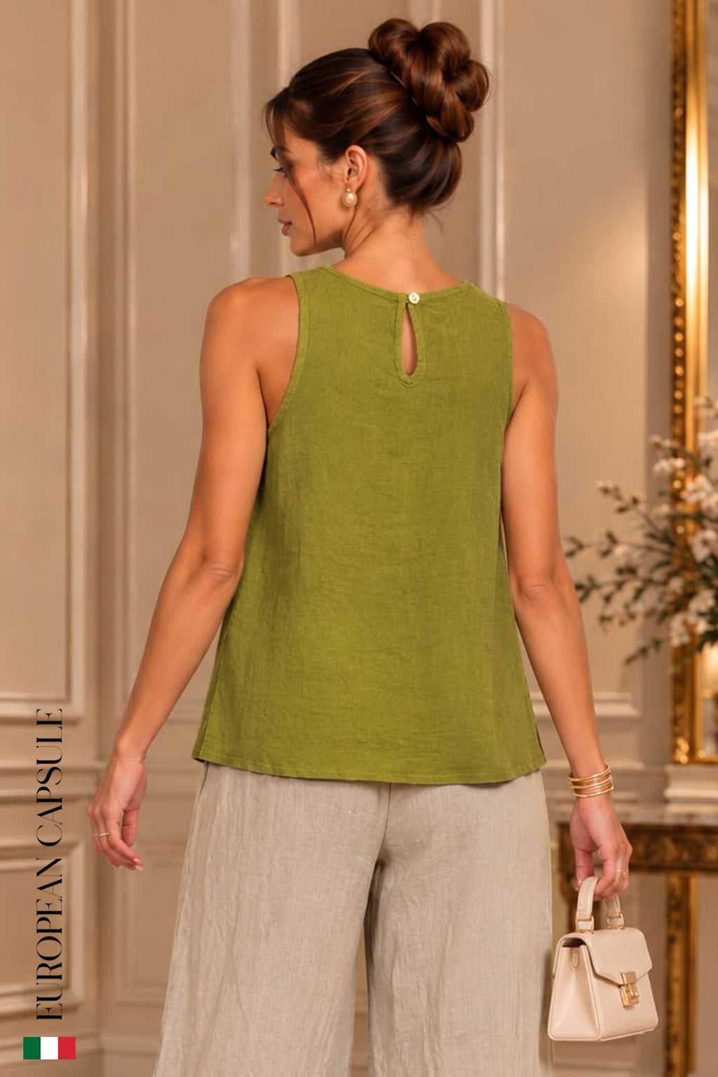 Noto Italian Linen Top - Green