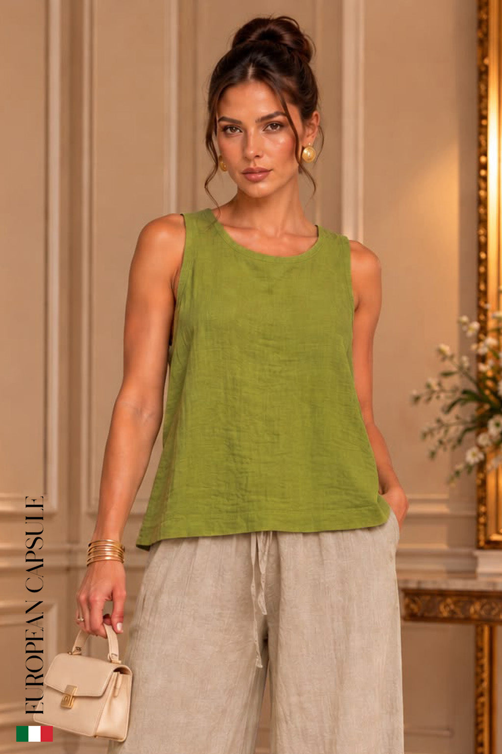 Noto Italian Linen Top - Green