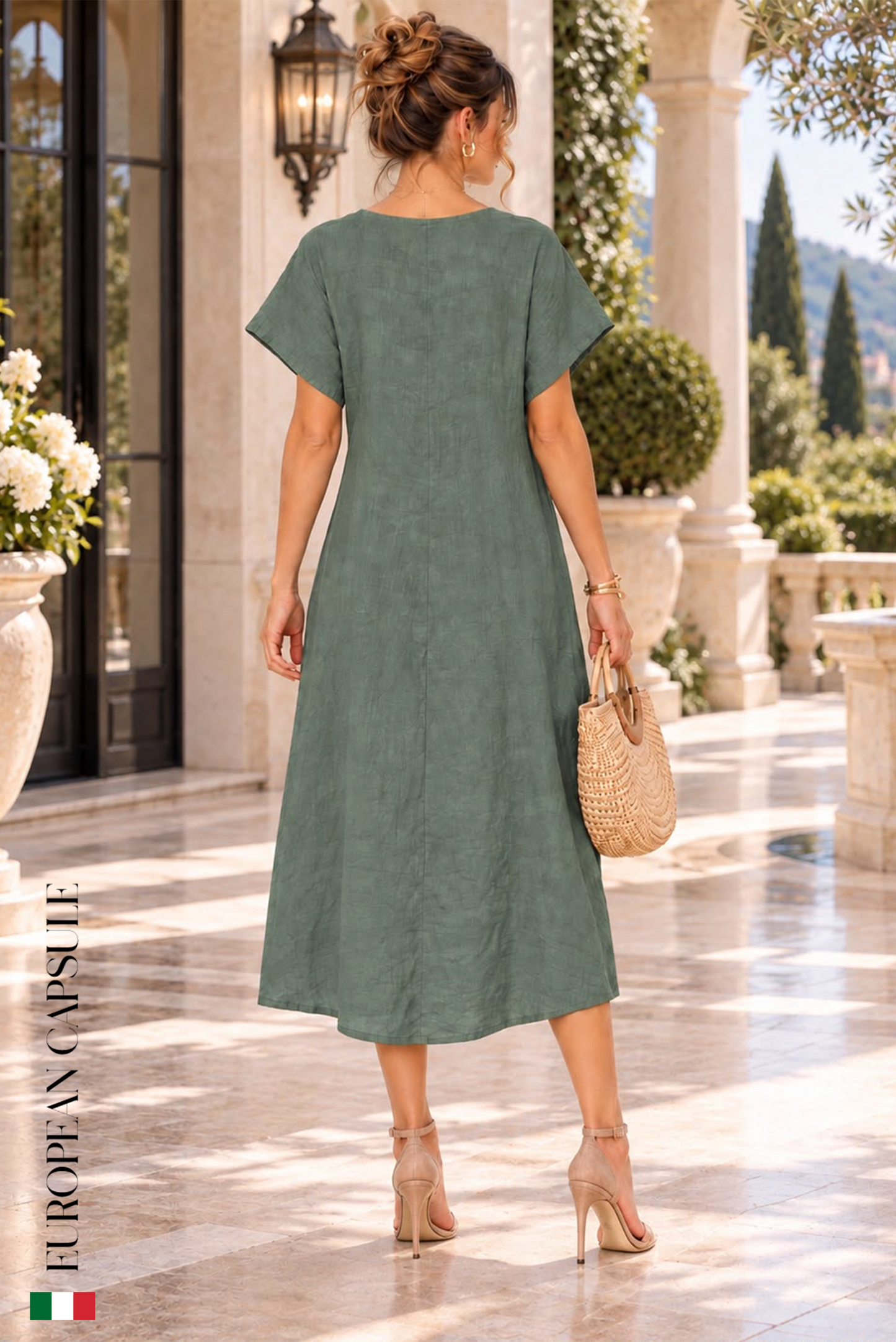 Pienza Italian Linen Dress - Sage