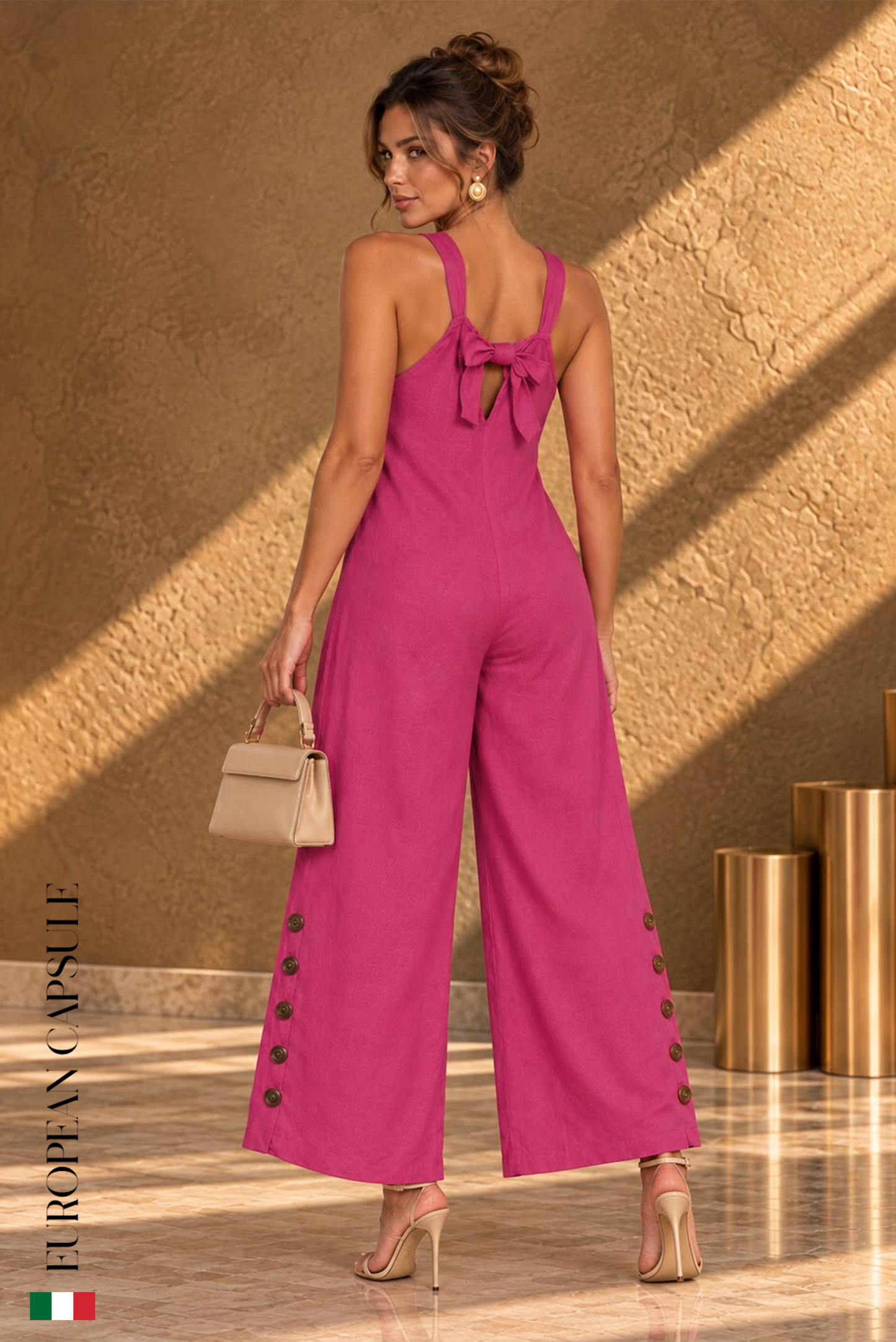 Savona Italian Linen Jumpsuit -Fuchsia