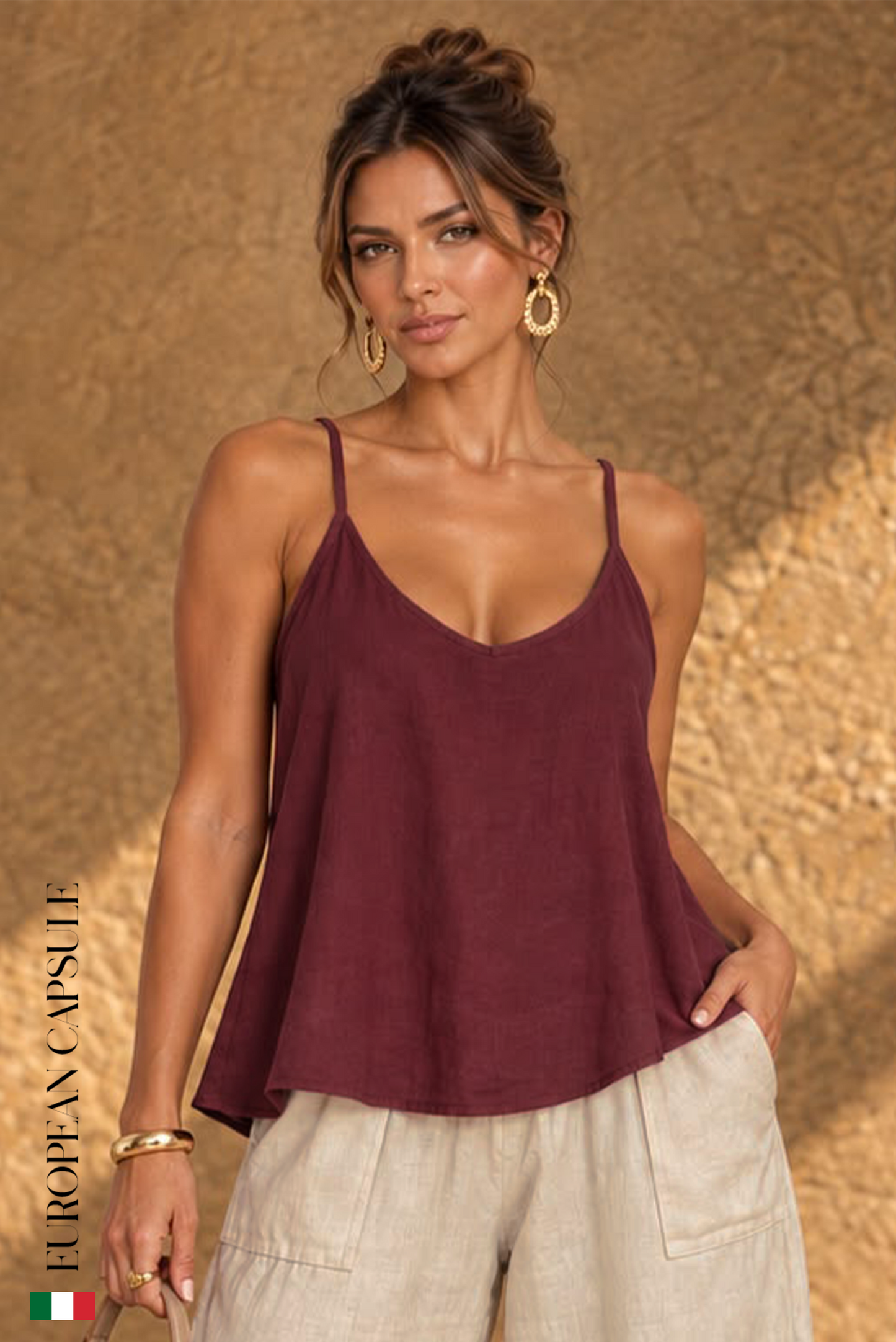 Monza Italian Linen Top - Wine