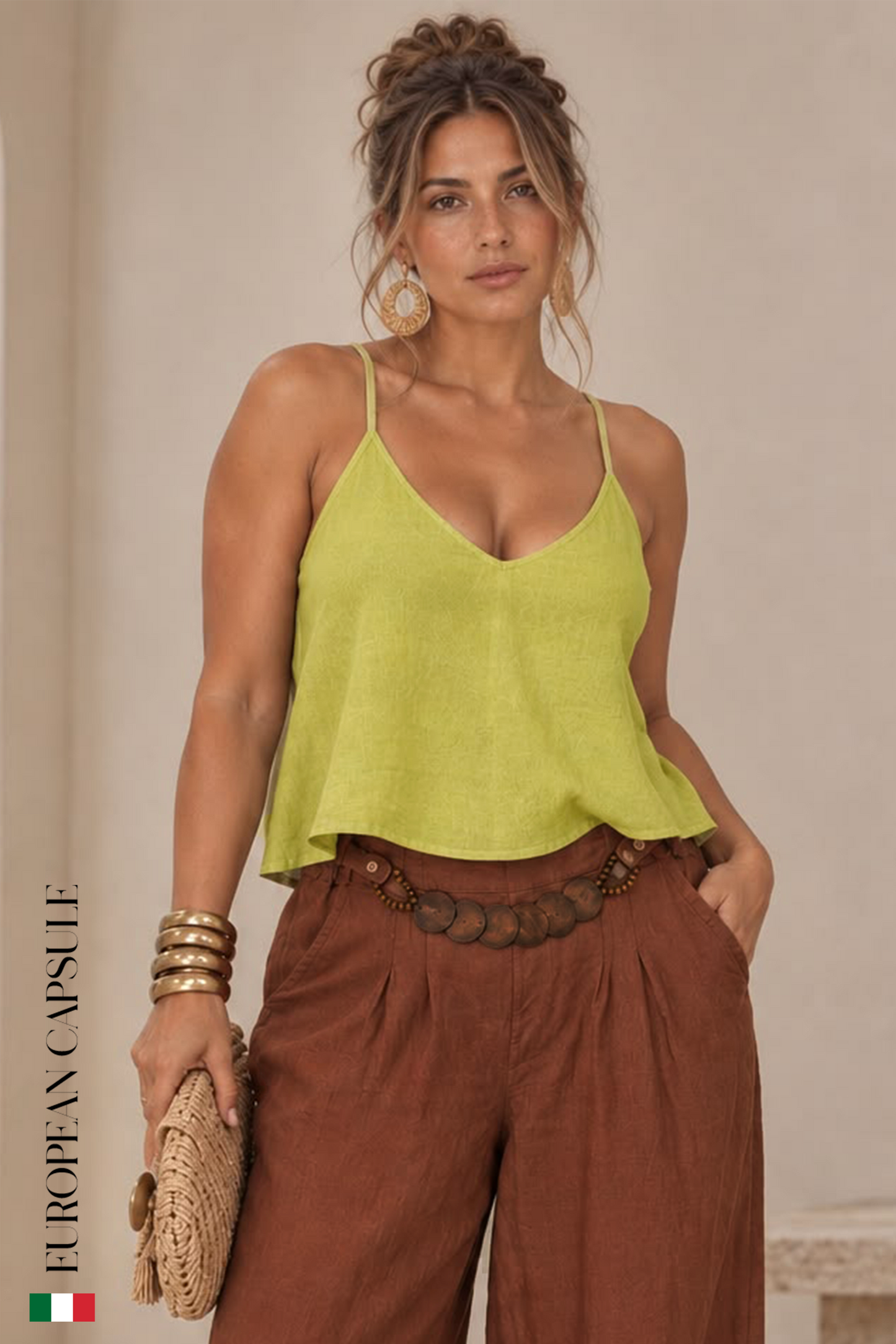 Monza Italian Linen Top - Green