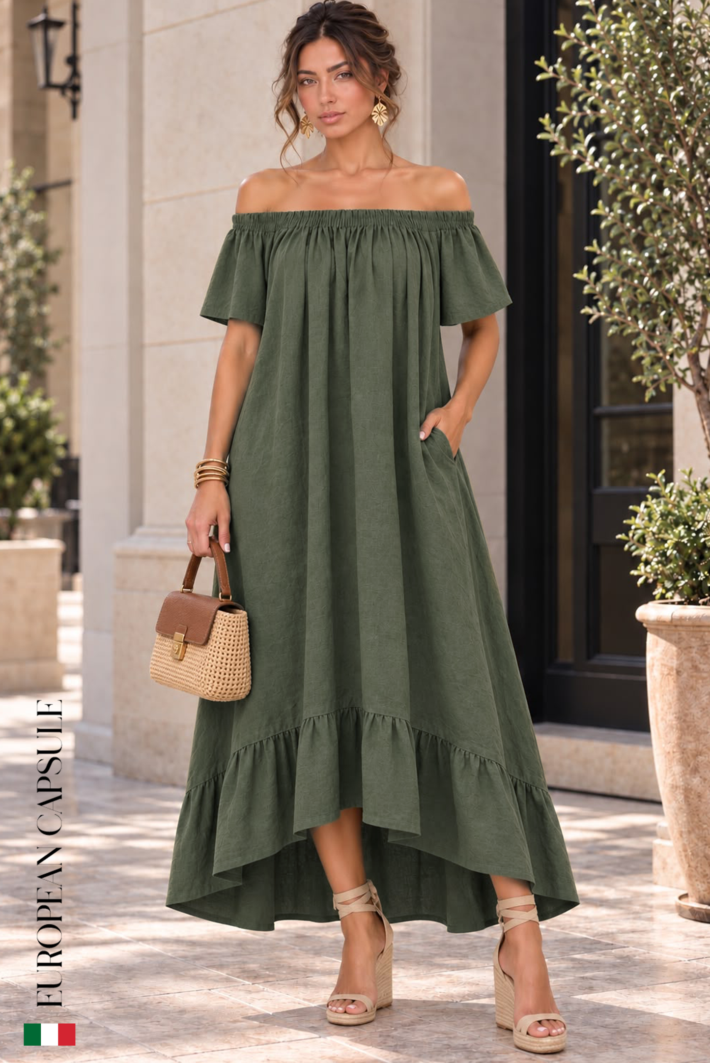 Vero Lusso Italian Linen Dress - Olive