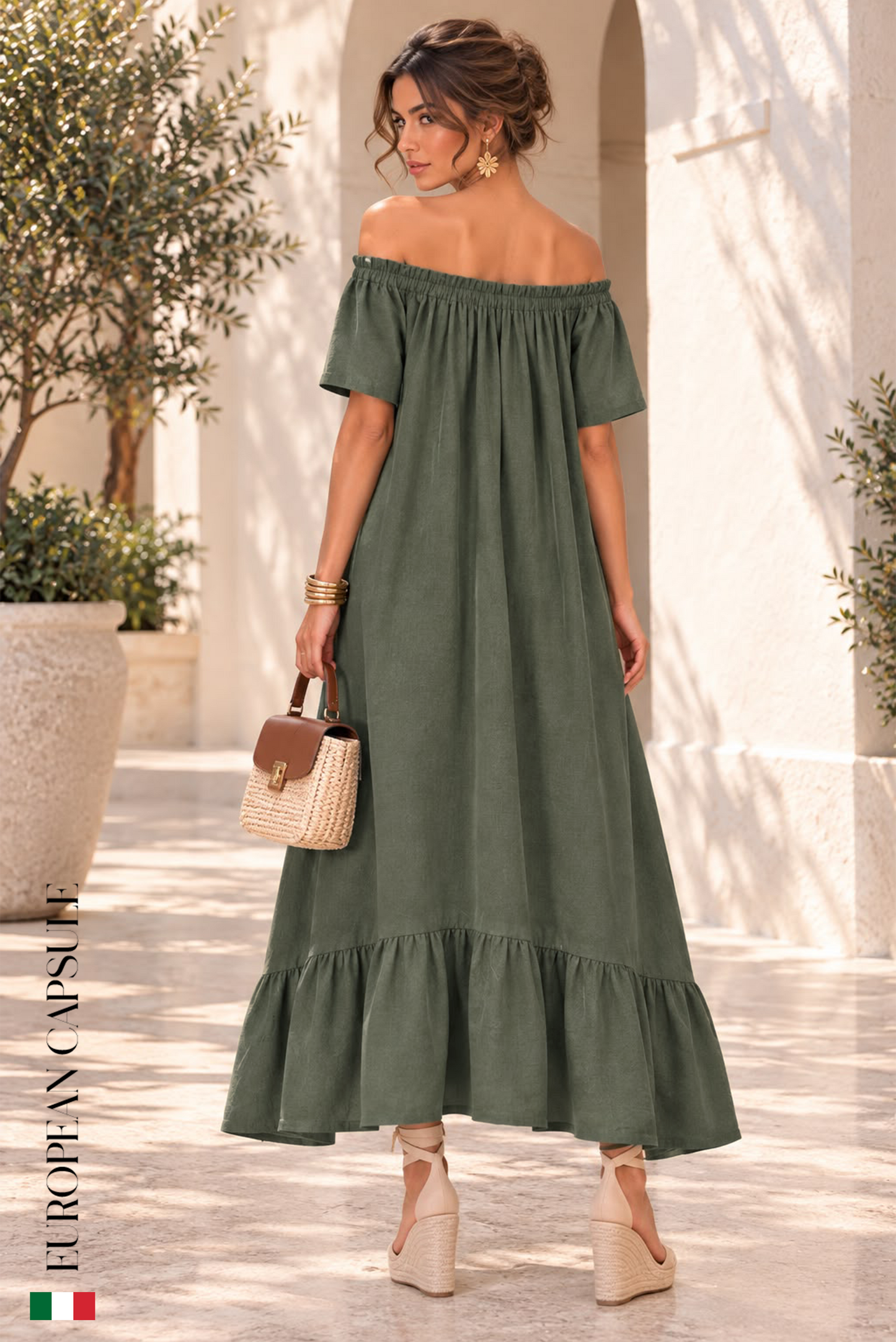 Vero Lusso Italian Linen Dress - Olive