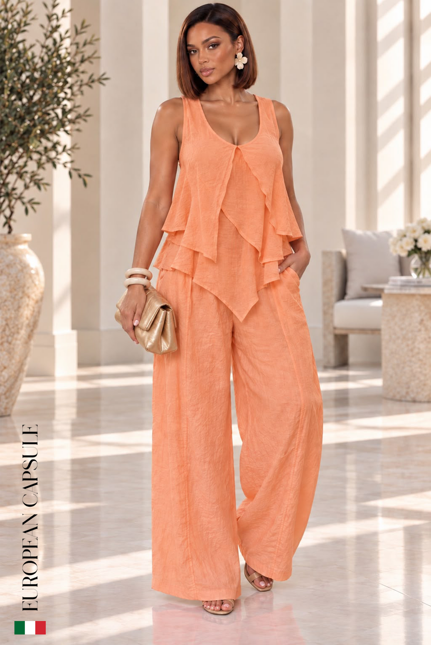 Dolce Eleganza  Italian Linen Pants - Orange