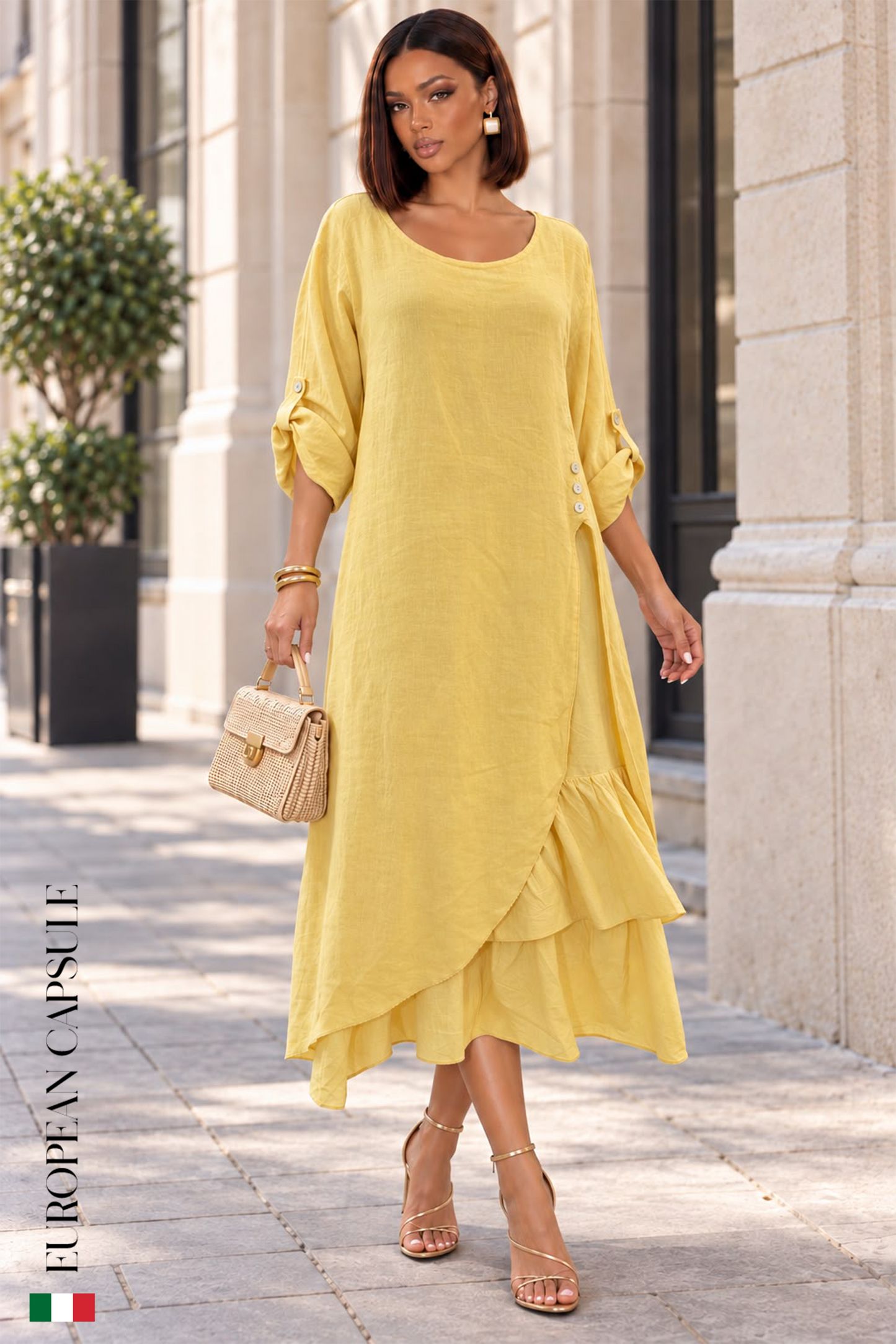 Sole Toscano Italian Linen Dress - Yellow