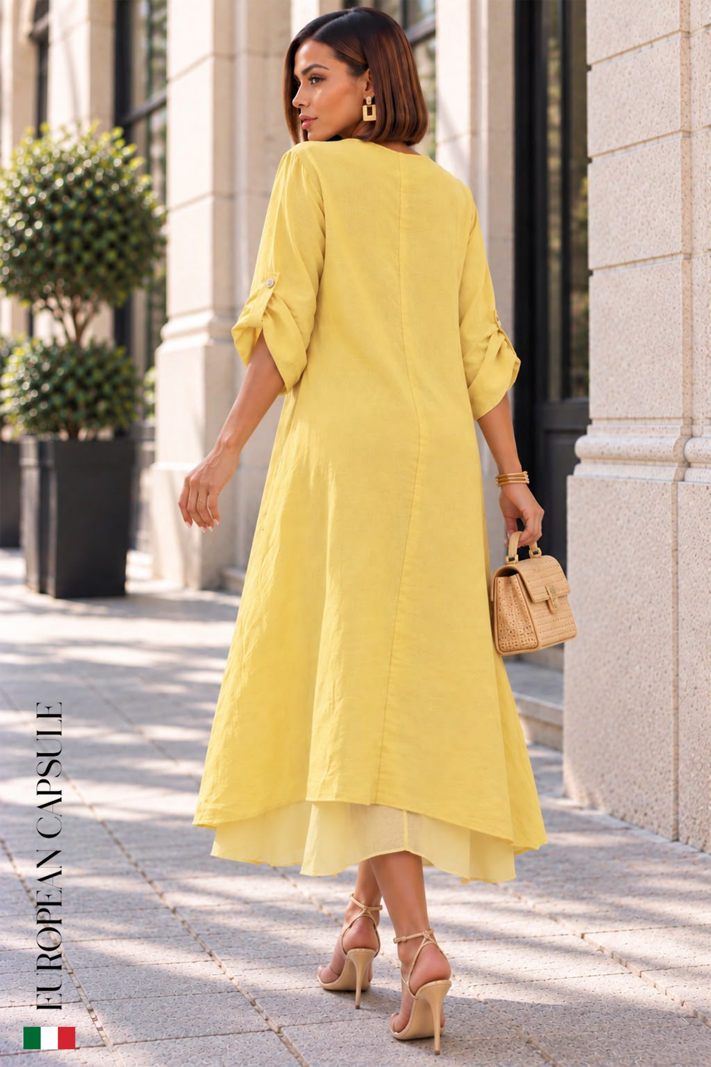Sole Toscano Italian Linen Dress - Yellow