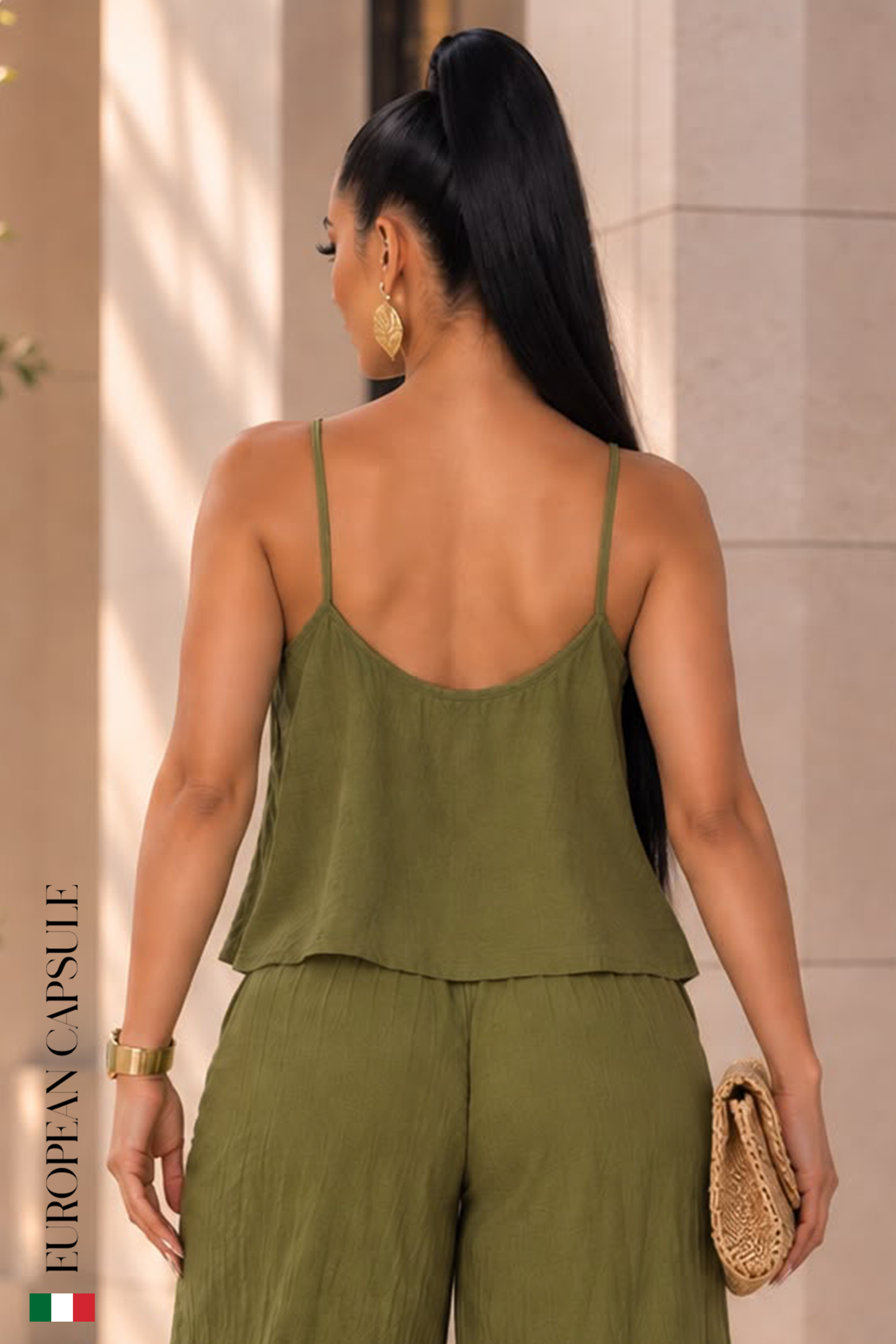 Monza Italian Linen Top - Light Olive Green