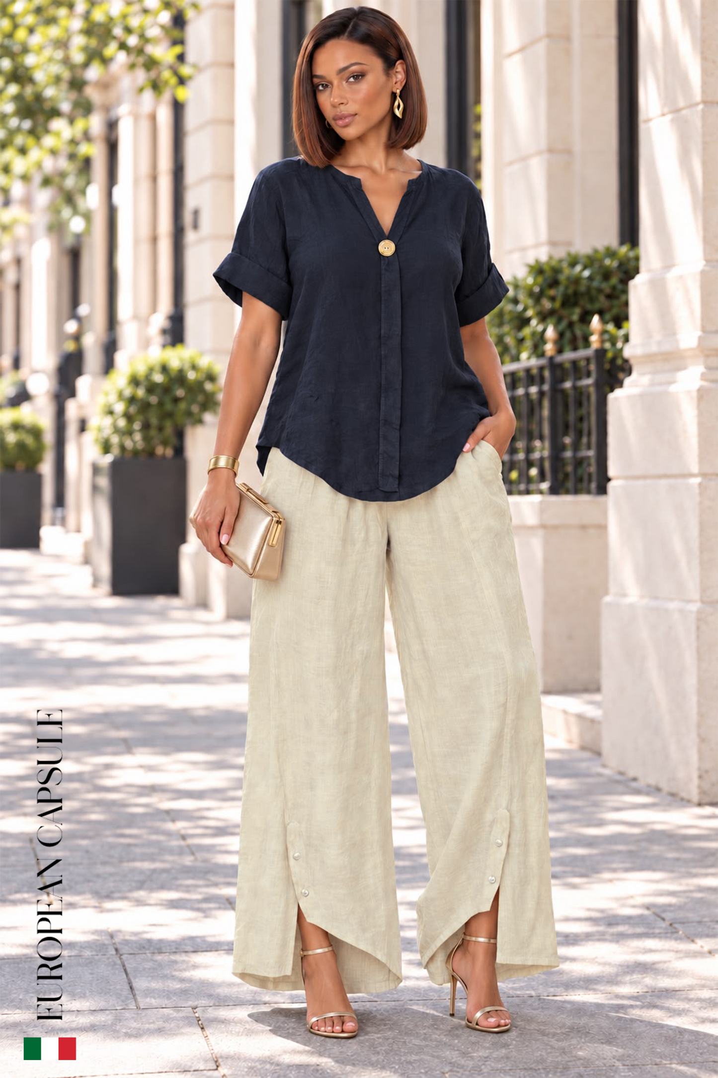 Brezza Toscana Italian Linen Pants - Cream