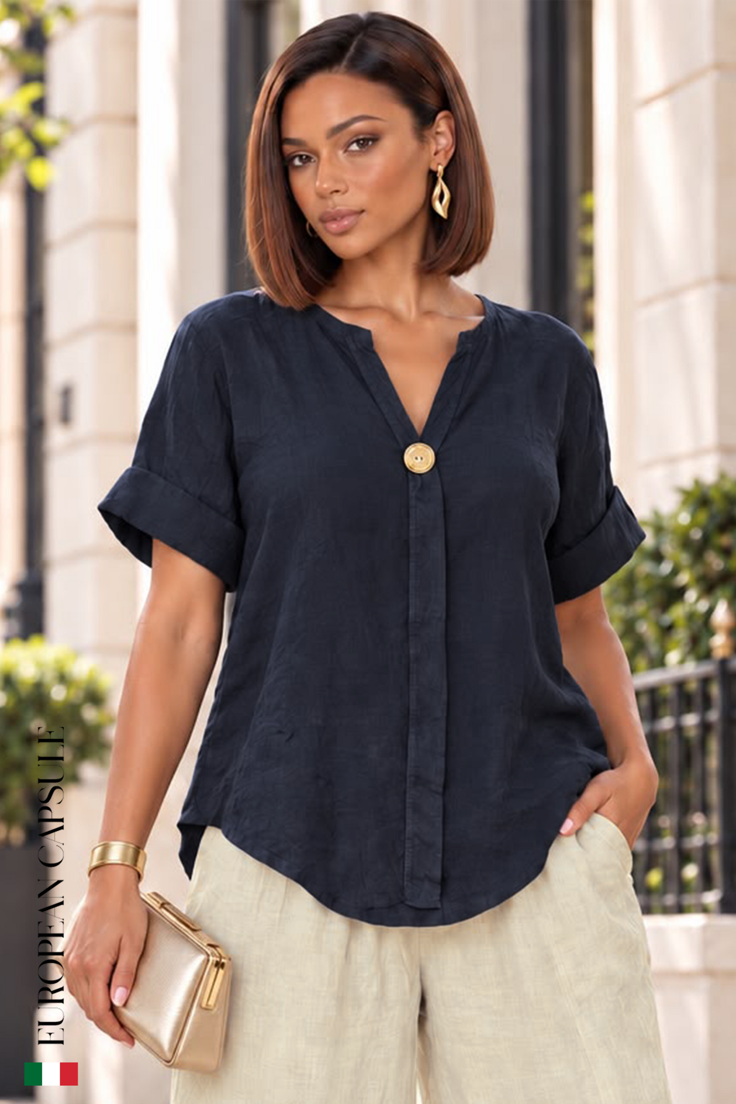 Sogno Di Lino talian Linen Top - Navy