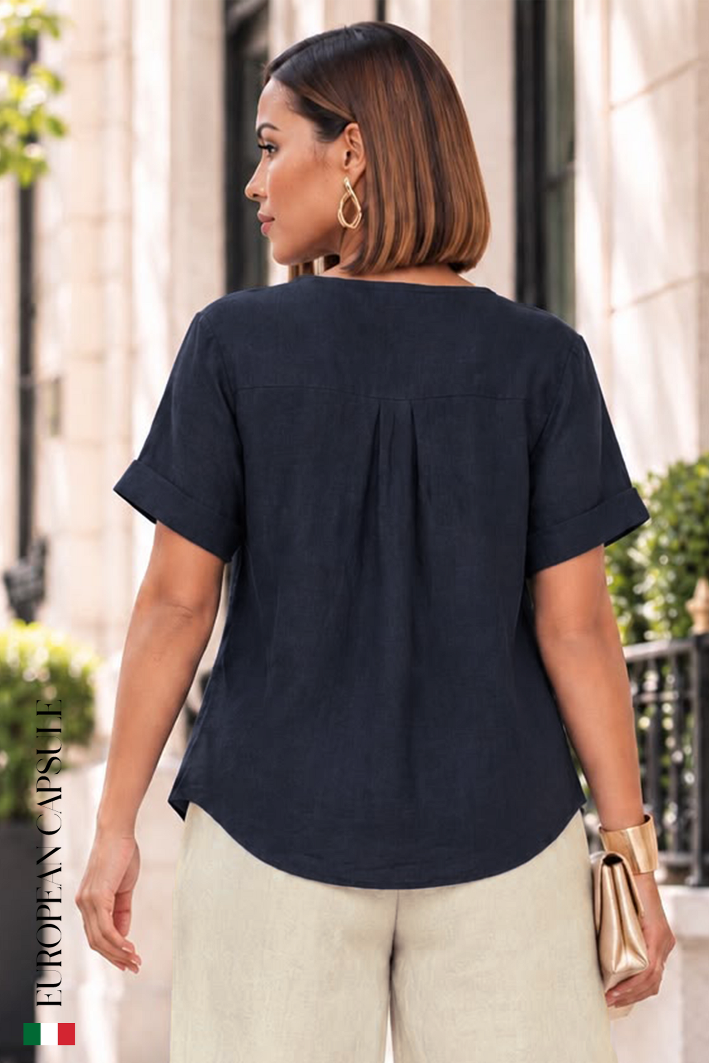 Sogno Di Lino talian Linen Top - Navy