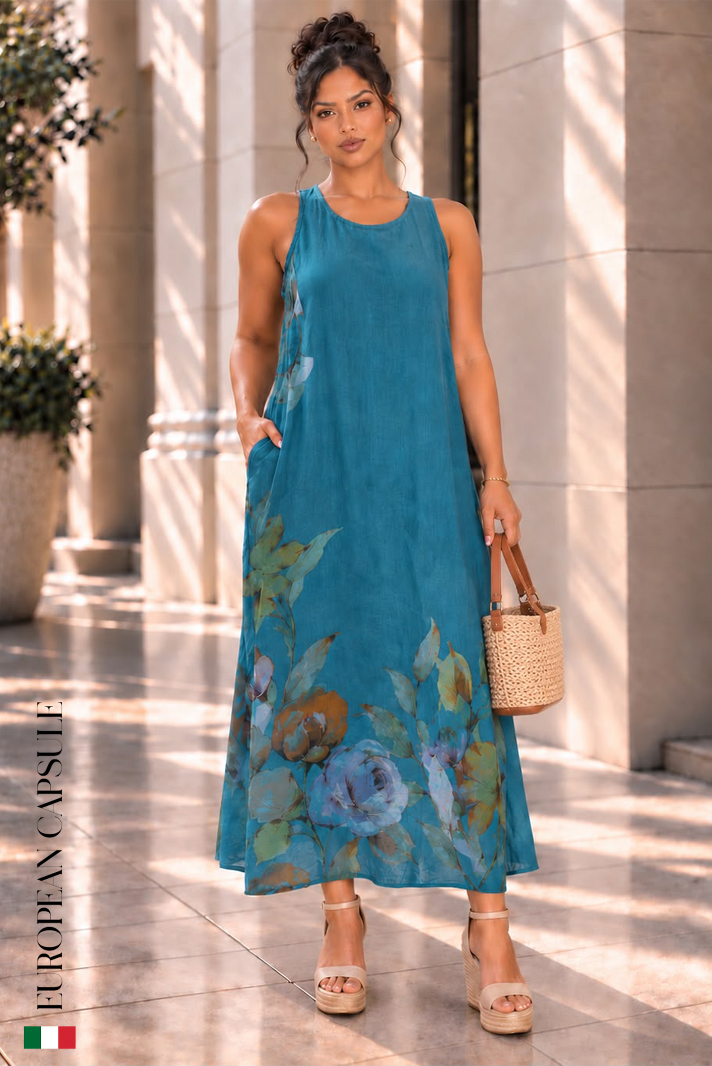 Bella Serenata Italian Linen Dress - Teal
