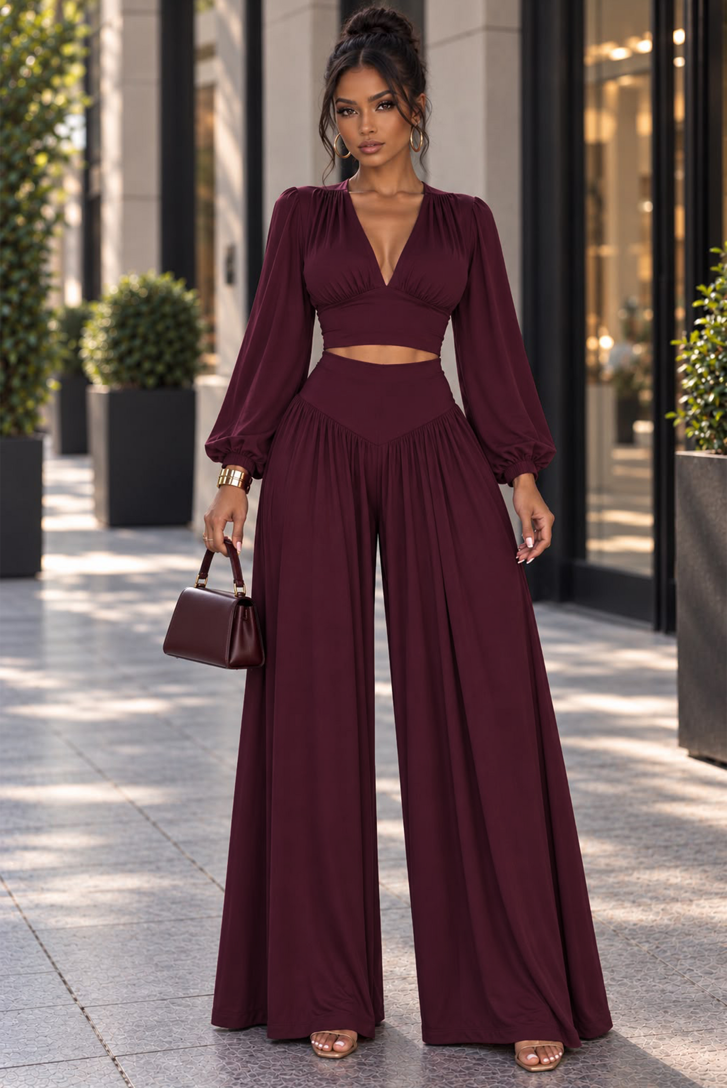 After Party Thoughts Pant Set - Burgundy