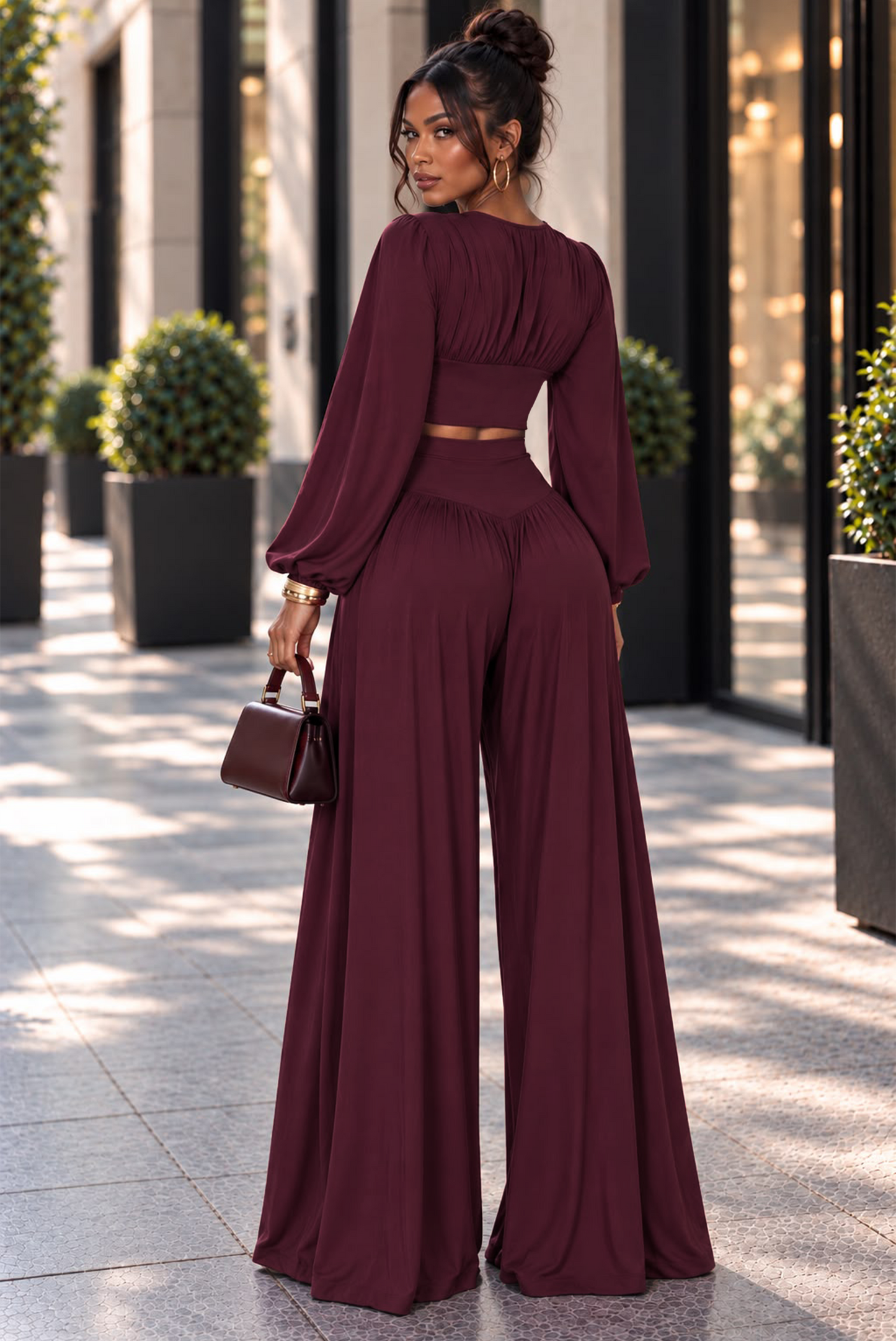 After Party Thoughts Pant Set - Burgundy