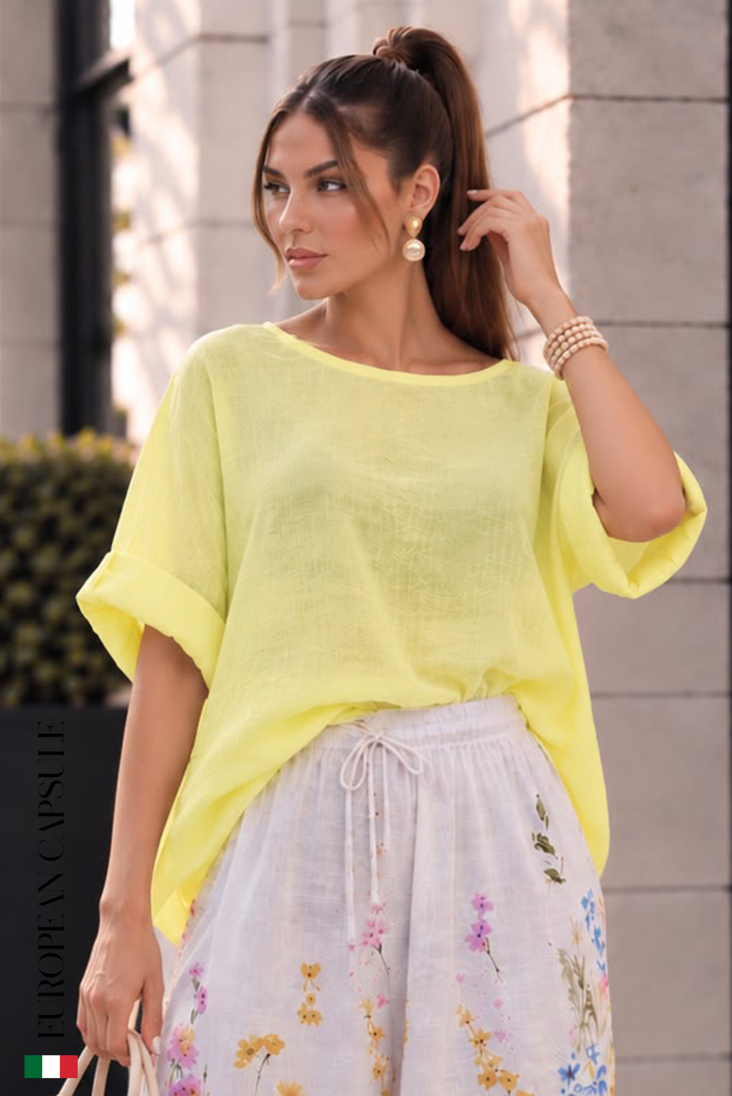 Fiore Di Luce Italian Linen Top - Yellow