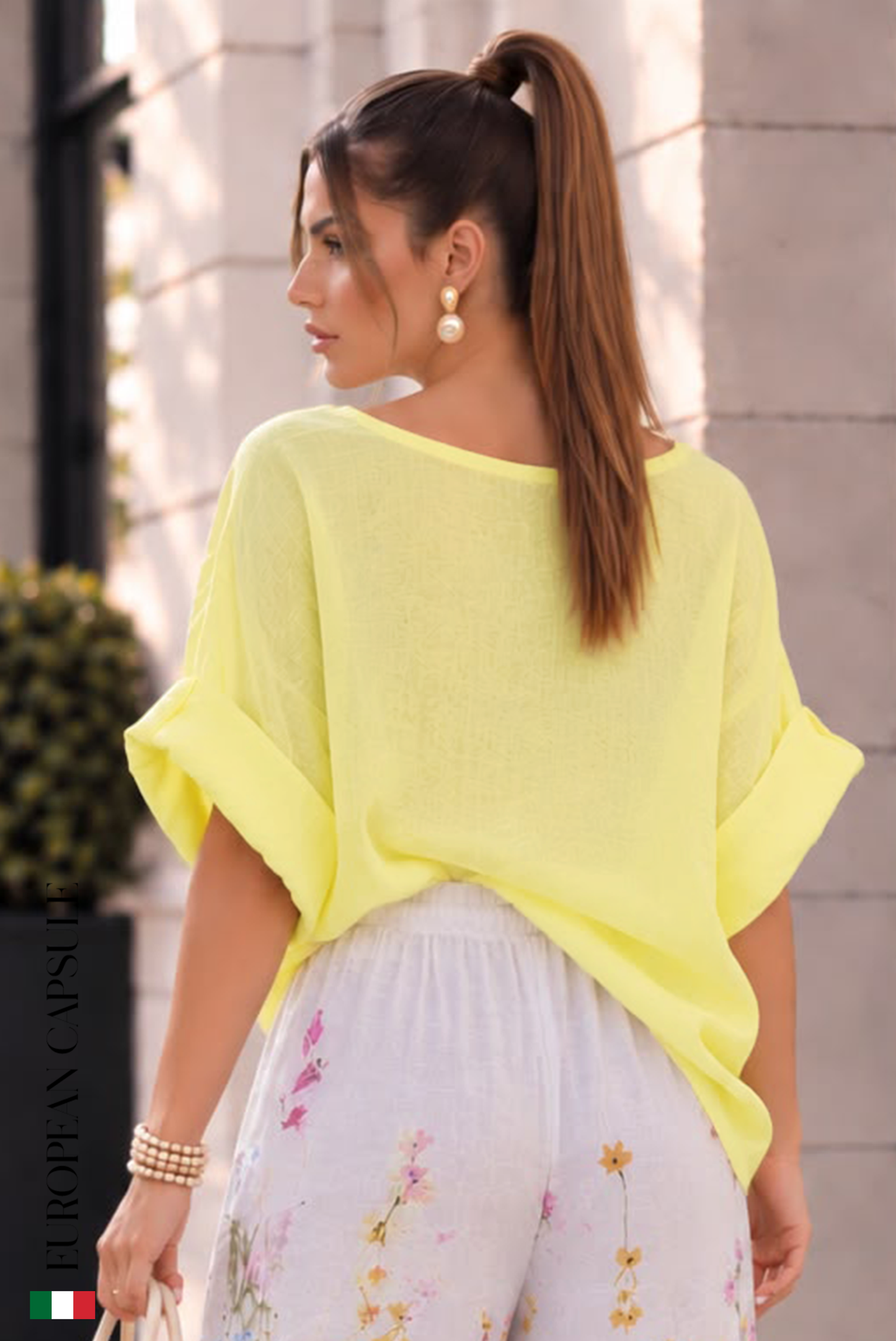 Fiore Di Luce Italian Linen Top - Yellow