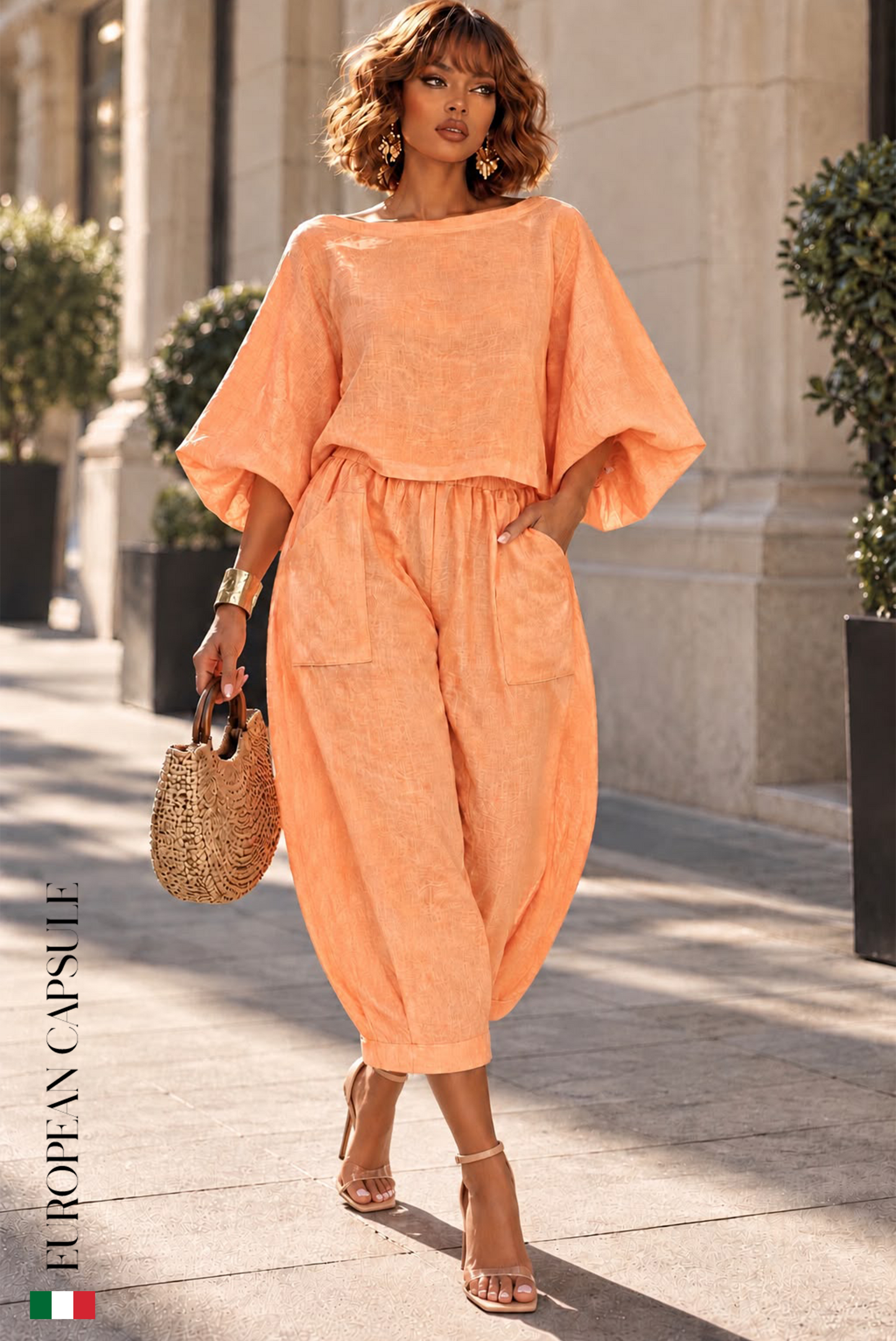 Sogno Di Camelie  Italian Linen Pants - Orange