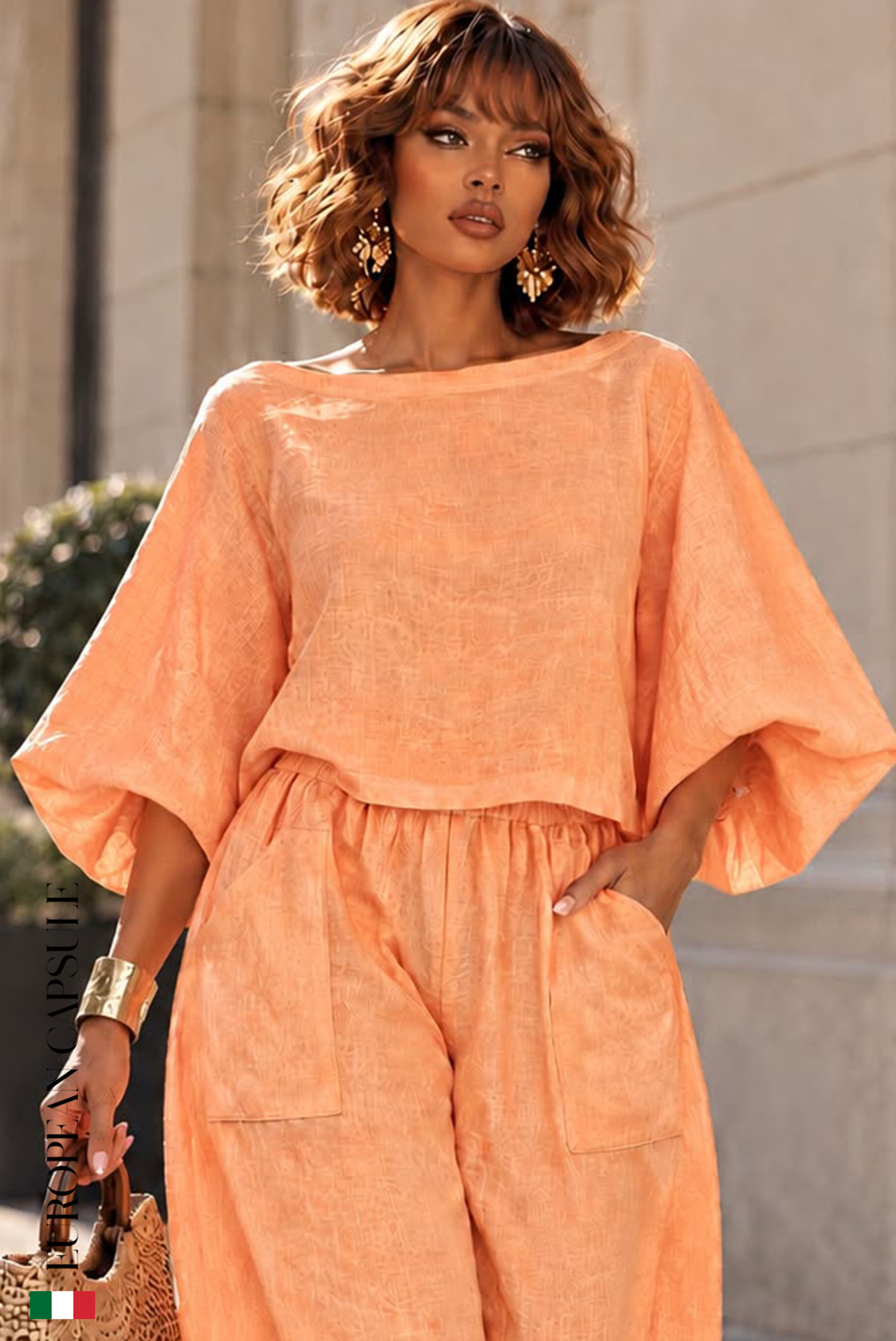 Fiore Di Cipria Italian Linen Top - Orange