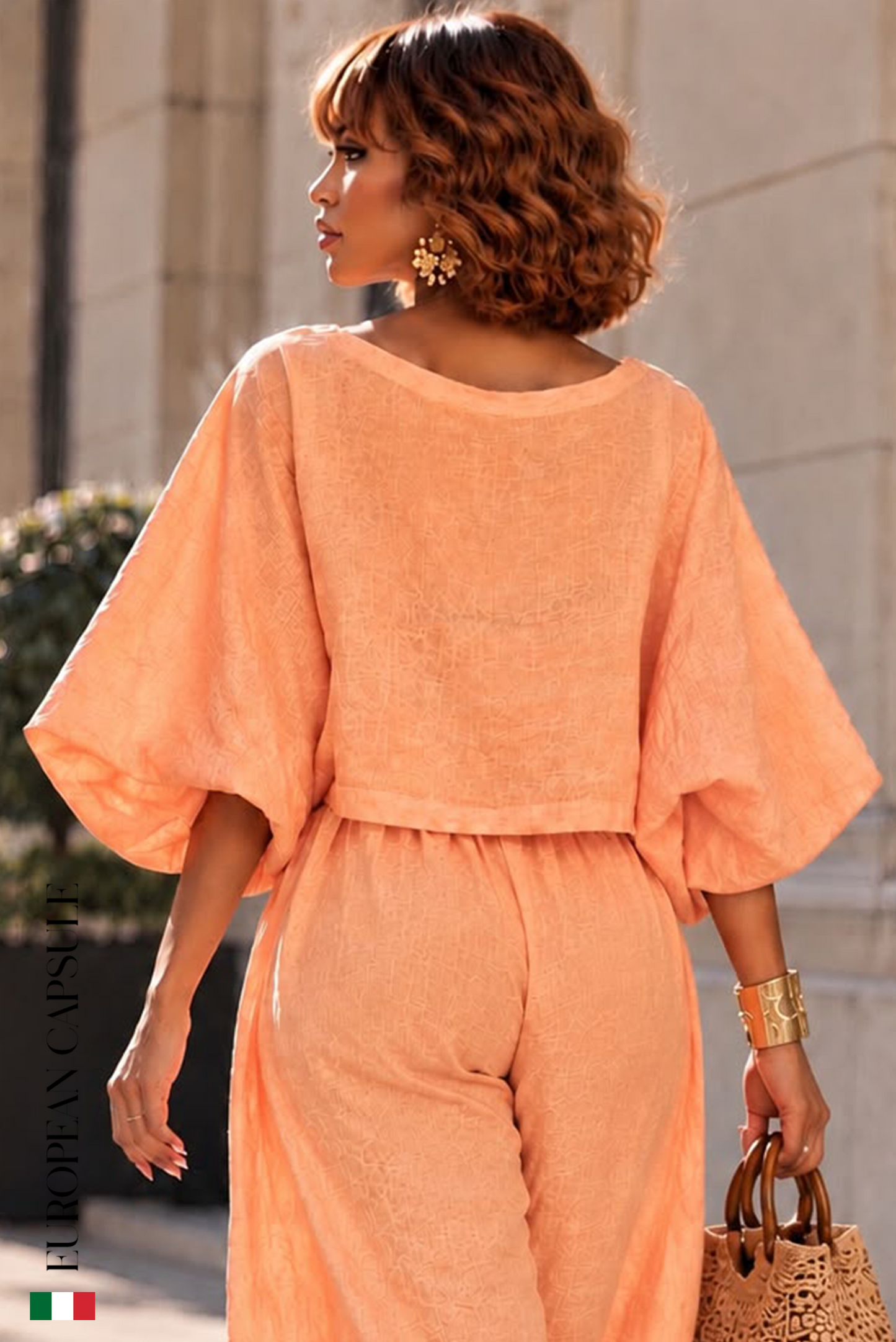 Fiore Di Cipria Italian Linen Top - Orange