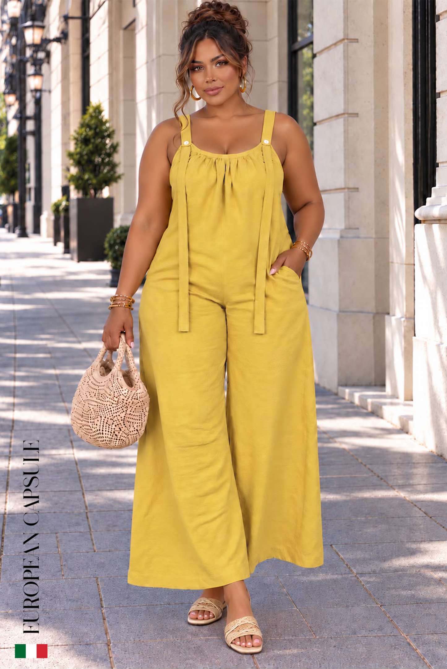 Stella Romantica Italian Linen Jumpsuit - Yellow