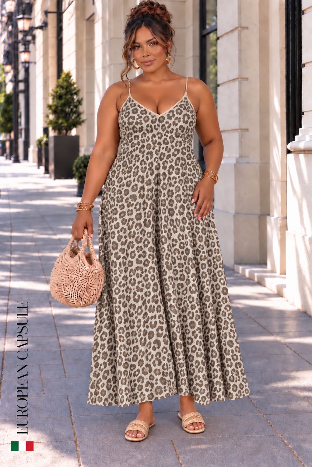 Alba A Porto Fino Italian Linen Dress - Print Brown