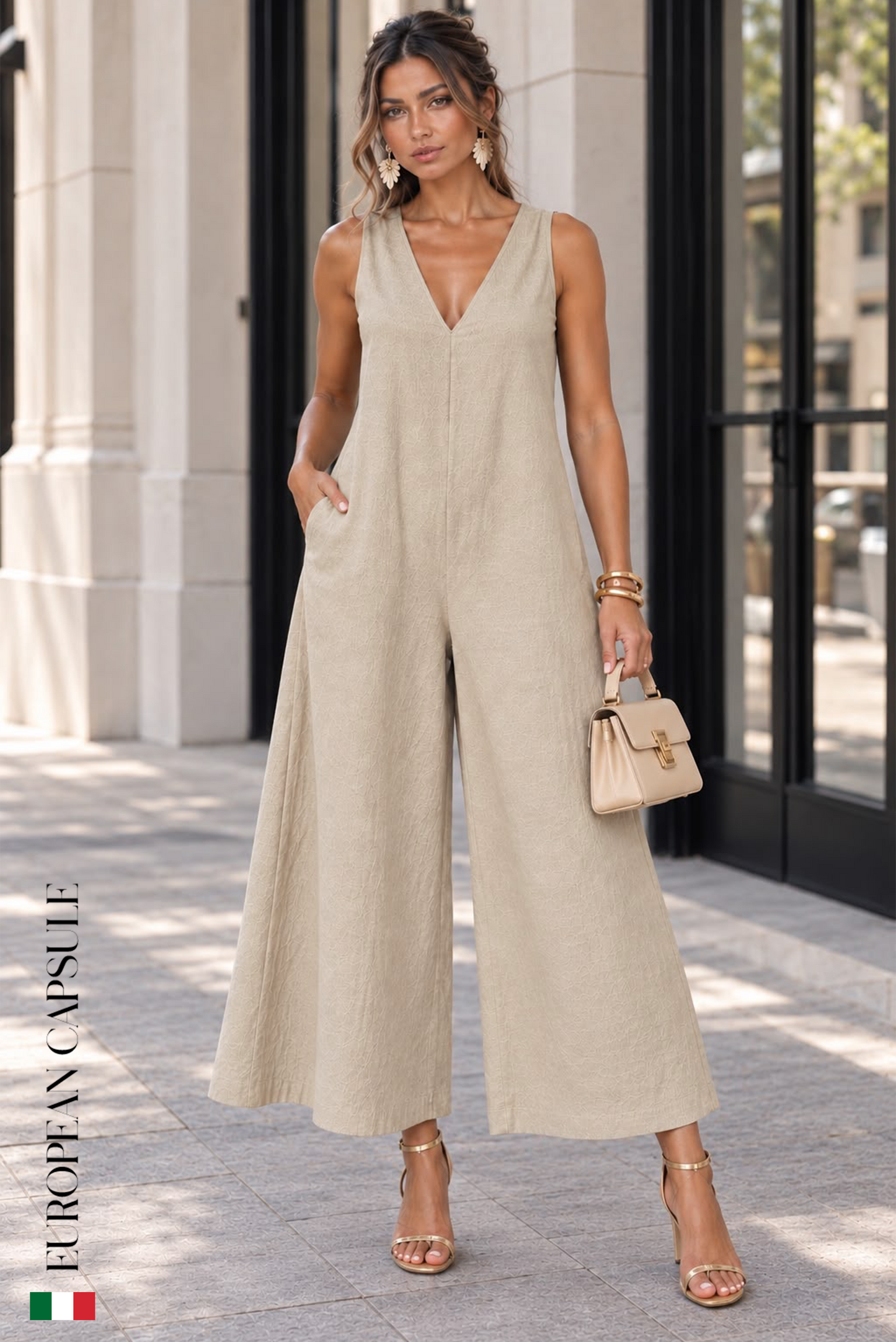Vento D'Estate Italian Linen Jumpsuit - Cream