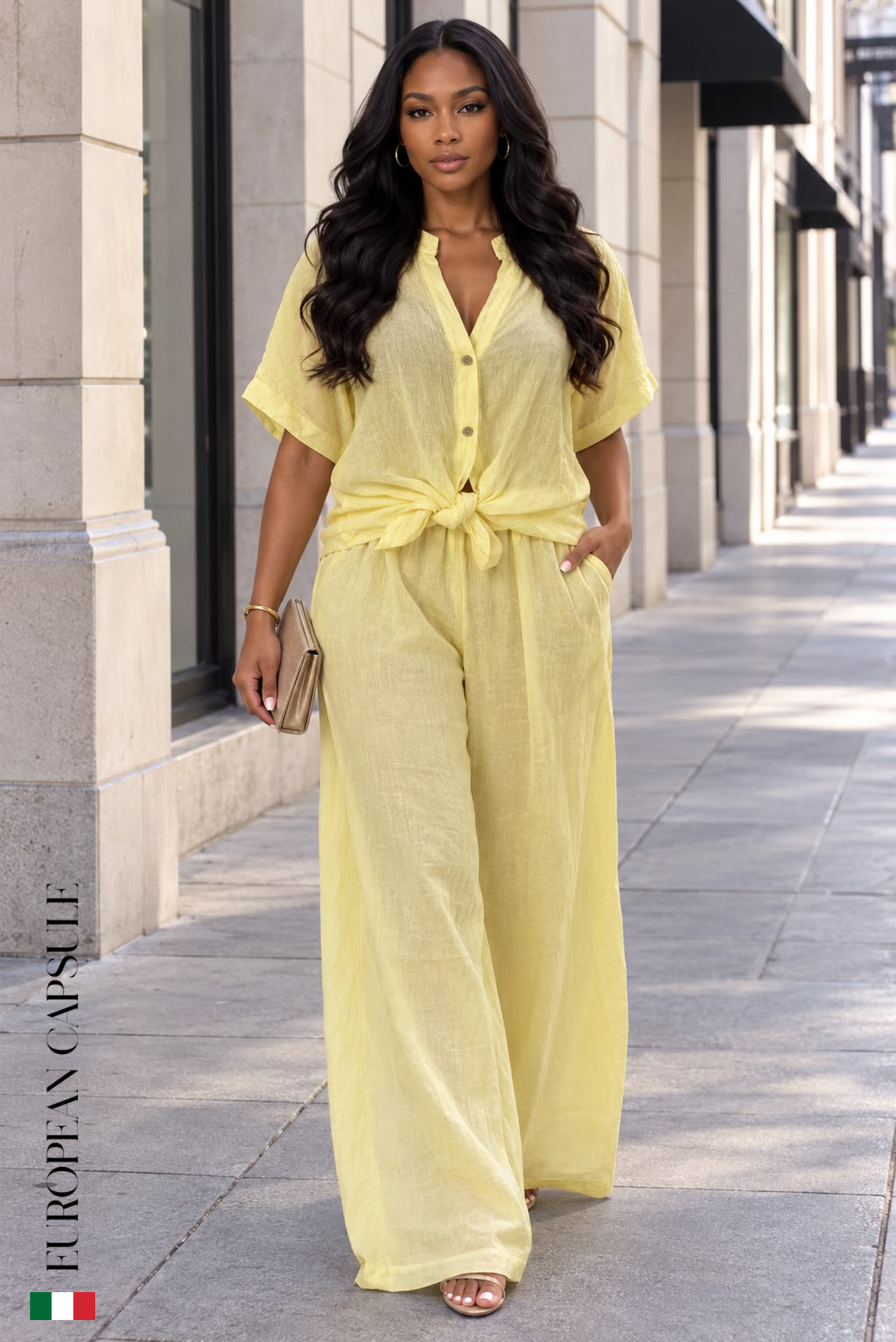 Dolce Positano Italian Linen Pants - Yellow