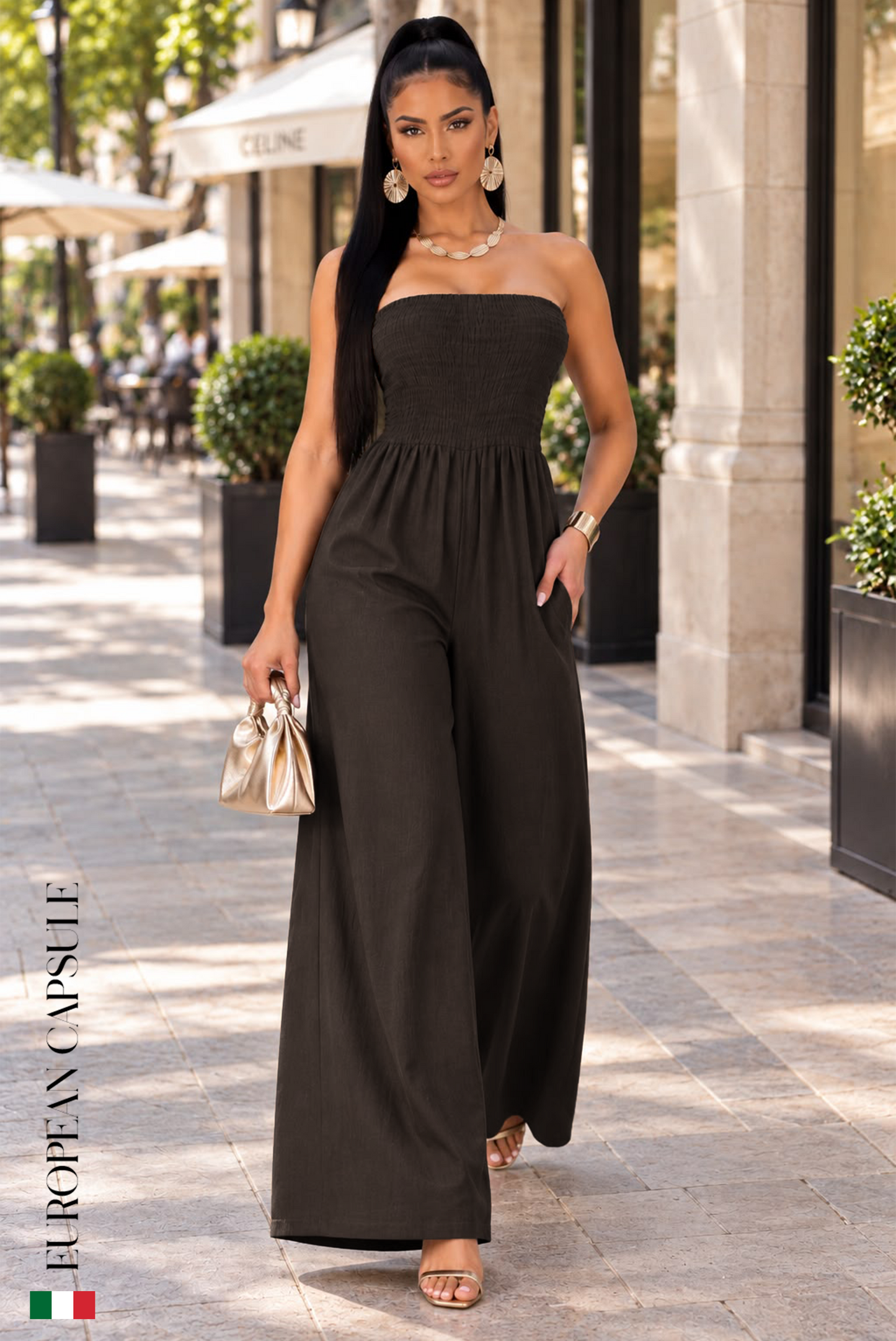 Sogno Sul Lago  Italian Linen Jumpsuit - brown