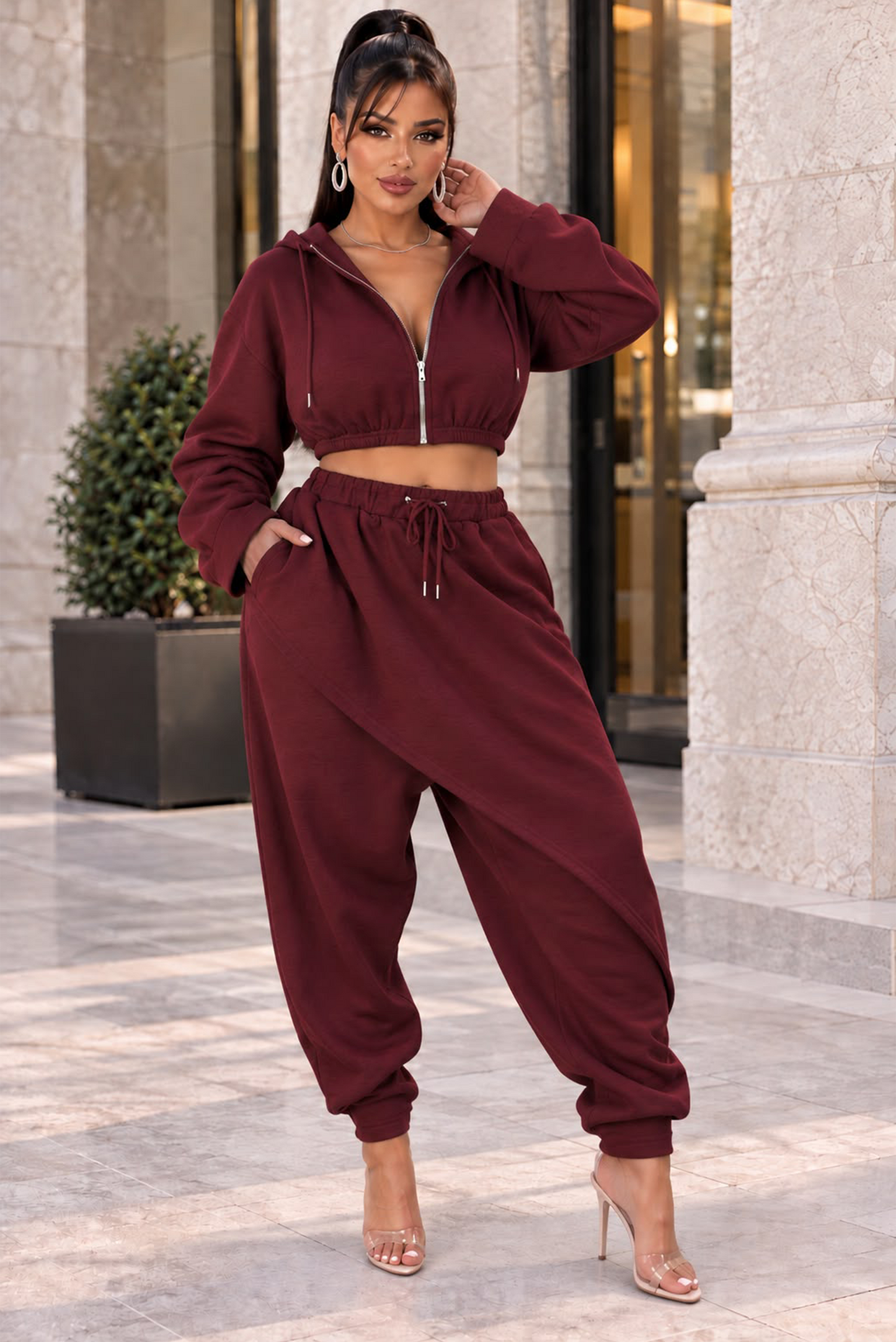 My Connecting Pant Set - Burgundy