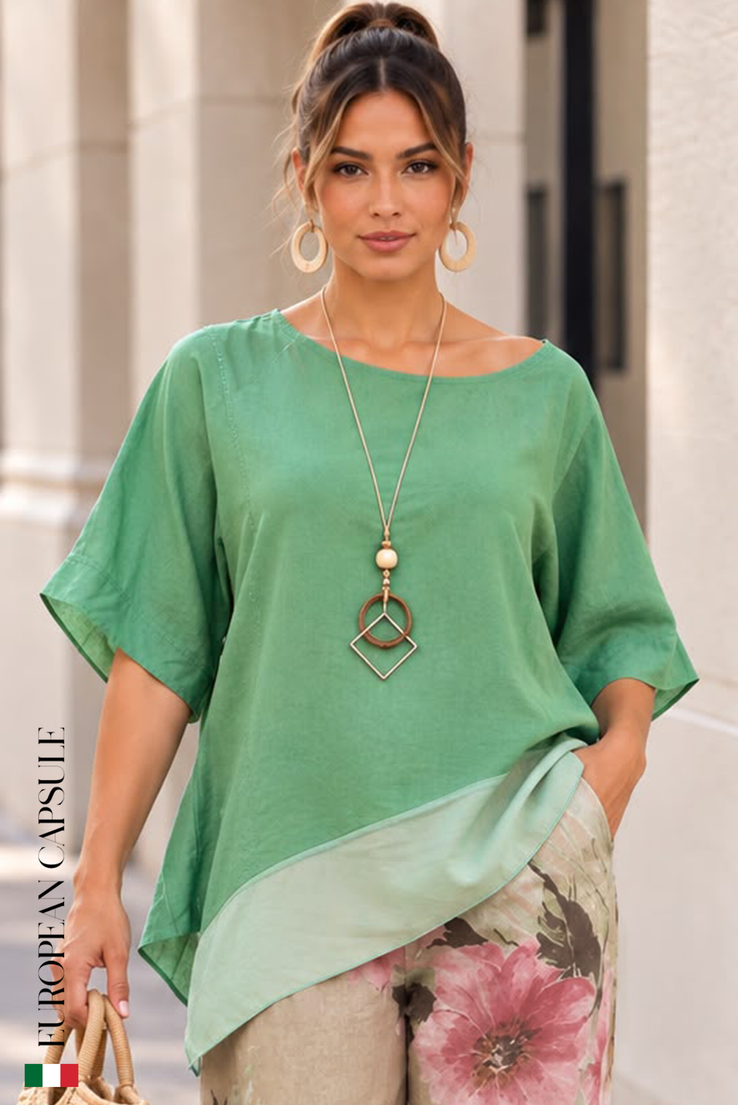 Dolce Armonia Italian Linen Top - Green