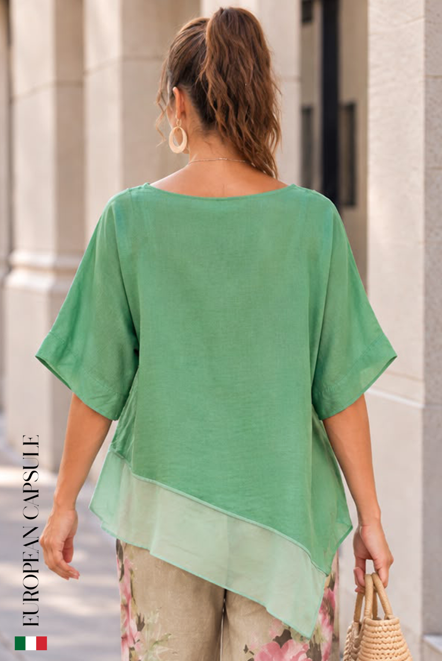 Dolce Armonia Italian Linen Top - Green