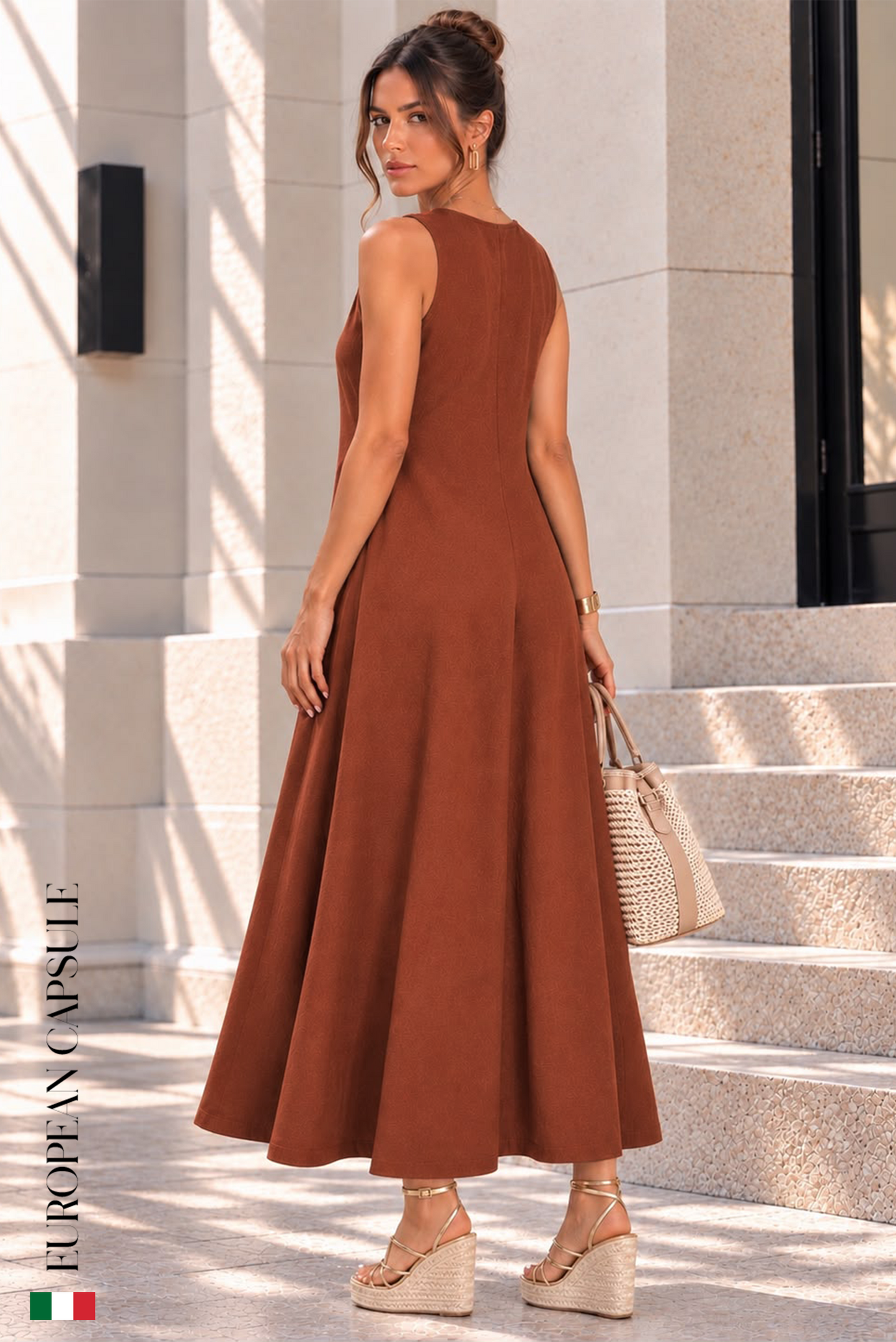 Baci Al Tramonto Italian Linen Dress - Caramel