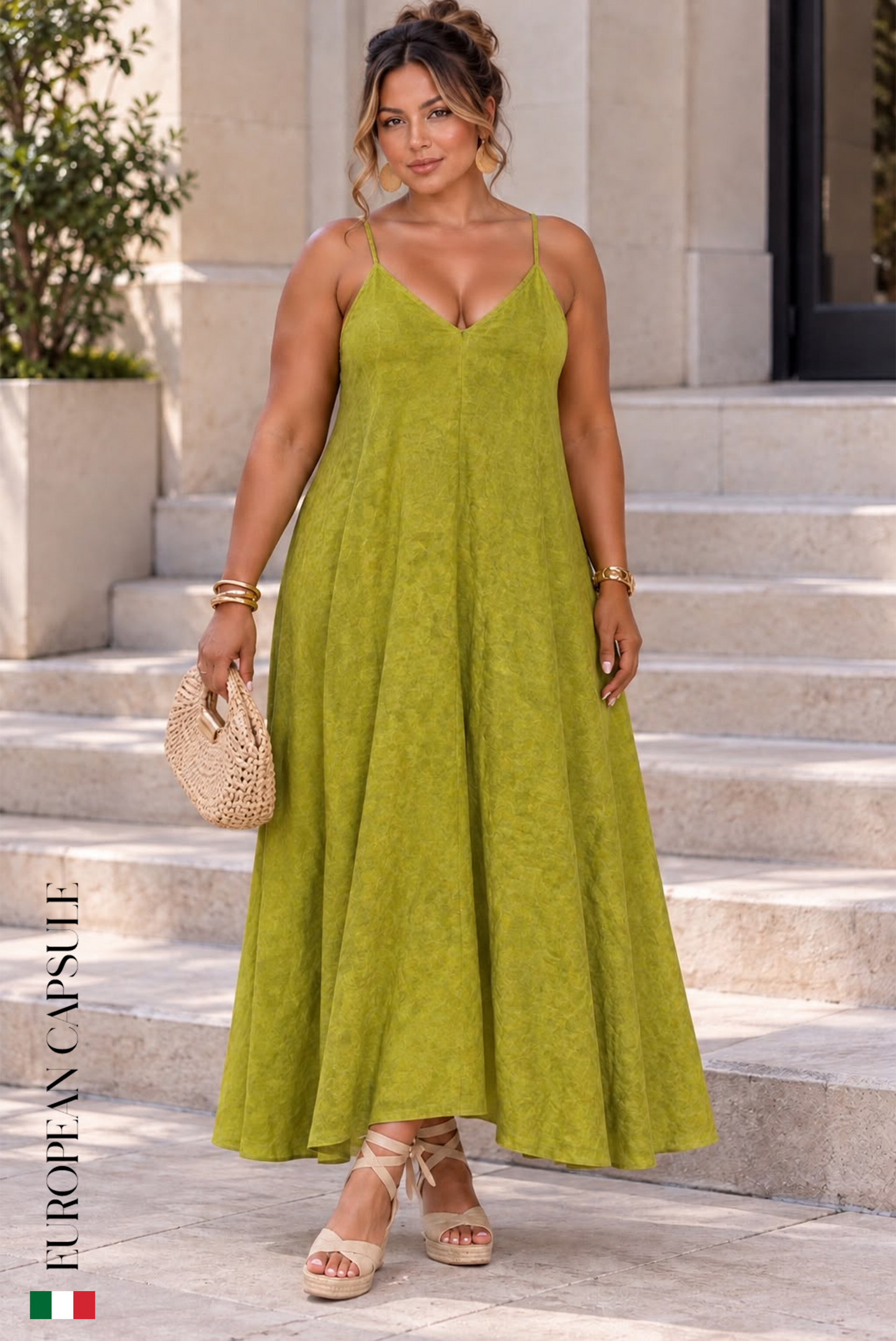 Incanto D' Amore Italian Linen Dress - Green