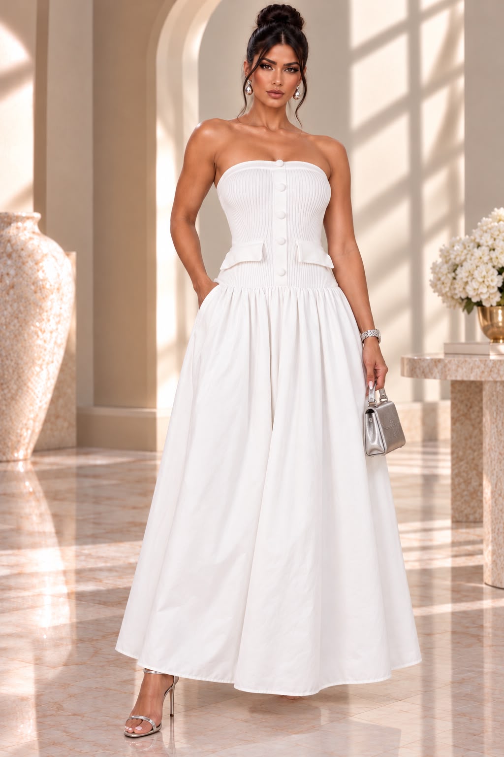 Classic Voyage Midi Dress -White